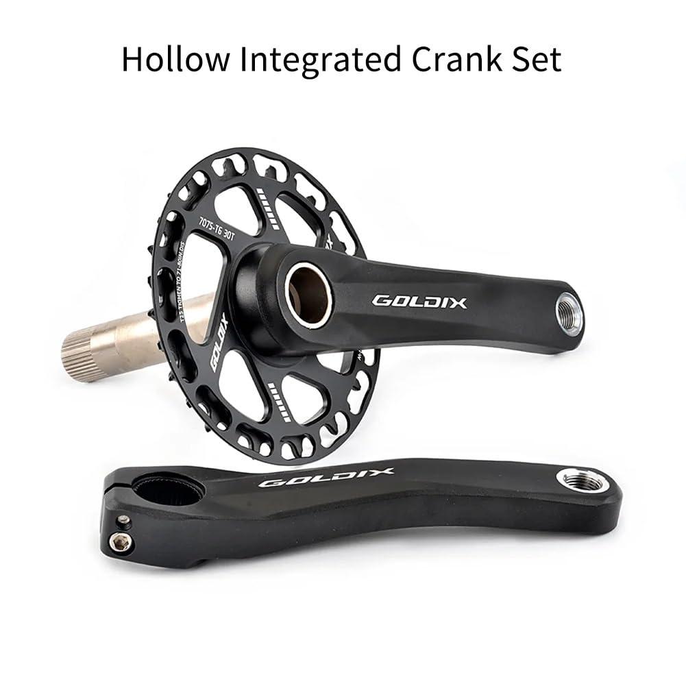 MLIKYRGK Childrens Mountain Bike Crankset,110/127/140/150/155/160MM GXP Bike Crank Arms,Hollow Integrated Folding Bicycle Crank,Wide 28/30/32/34/36T Single Speed Round Narrow Chainring 7-12S With BB(30T,110mm)