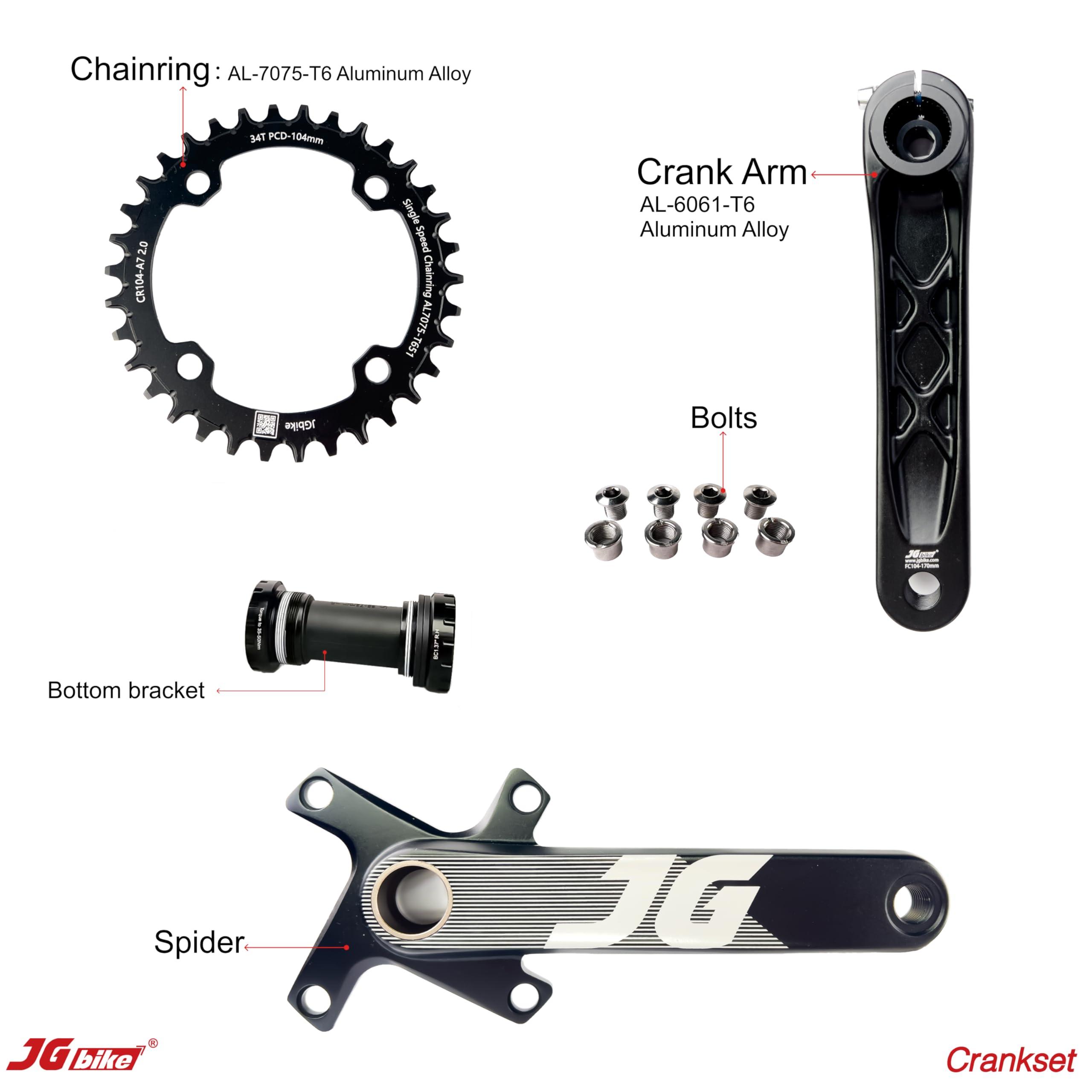 JGbike JGbike Crank Arm Set Mountain Bike Crankset Arm Set 170mm 104 BCD with 68 73 Bottom Bracket Kit and Chainring Bolts for MTB BMX Road Bicyle,Compatible with Shimano,SRAM,FSA, Gaint