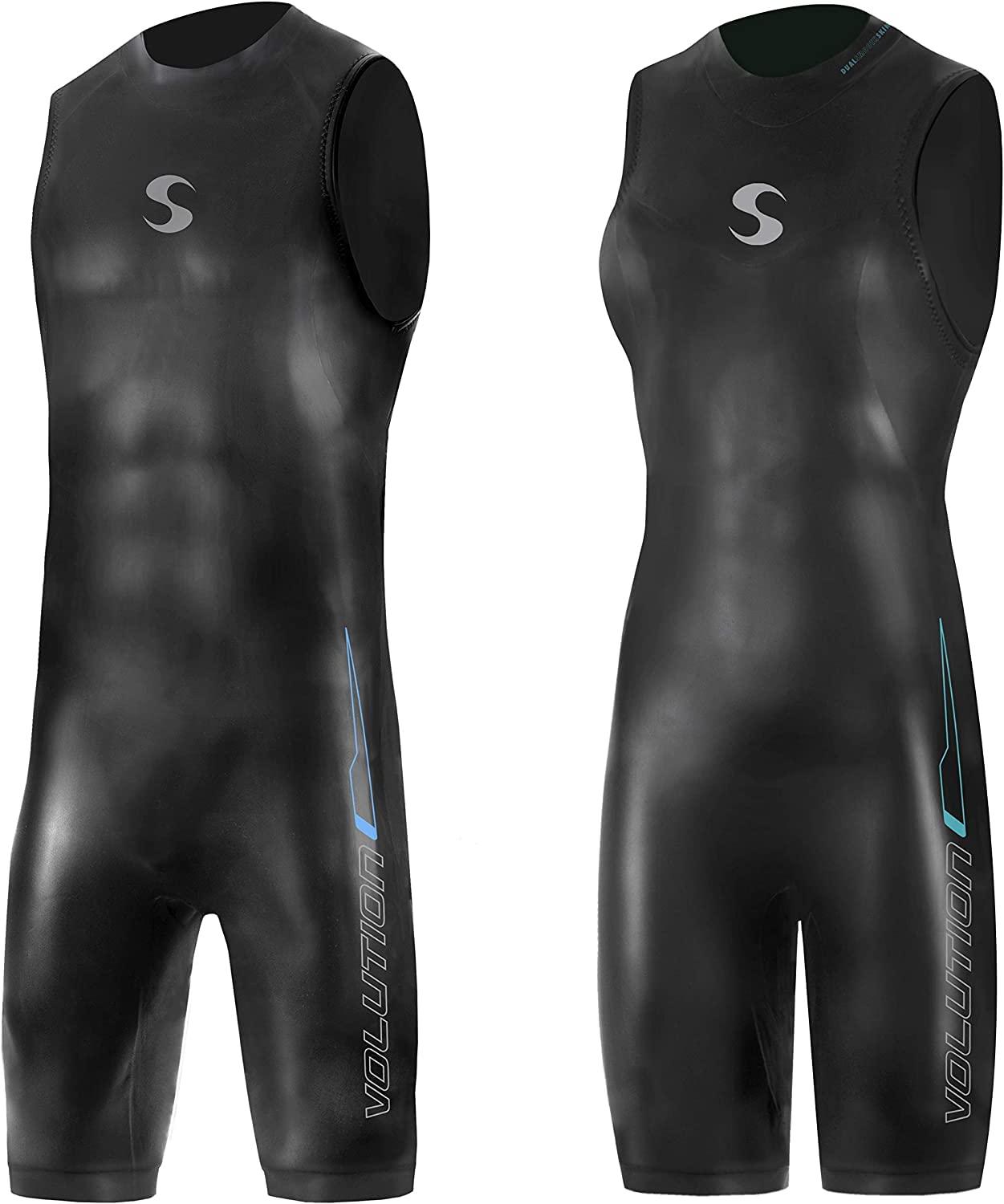 Synergy Synergy Triathlon Wetsuit 3/2mm - Volution Sleeveless Quick John Smoothskin Neoprene for Open Water Swimming Ironman & USAT Approved (Men, Men\'s M2)