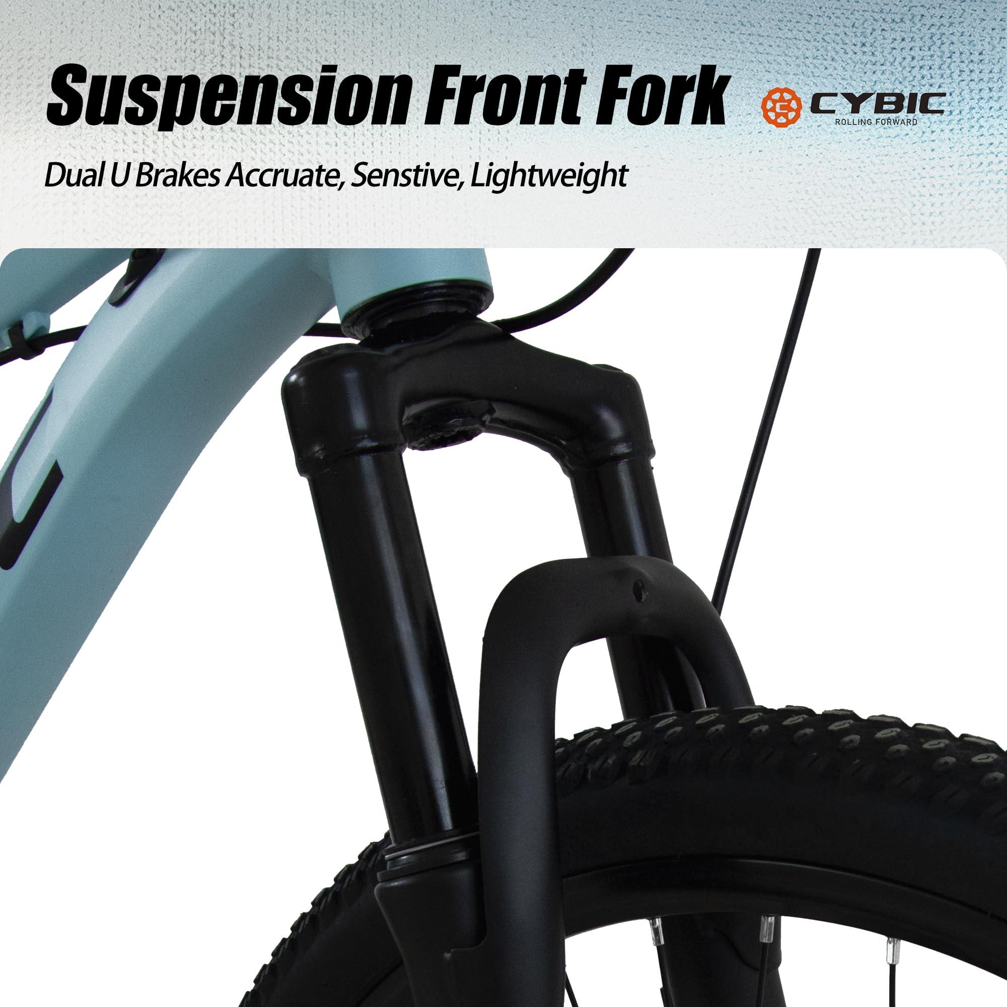 CYBIC CYBIC Mountain Bike 24/26in, 21-Speed Disc, Front Suspension Mountain Bike, Youth/Adult Mens Womens Commuter City Snow Bicycles (Blue, 26inch)