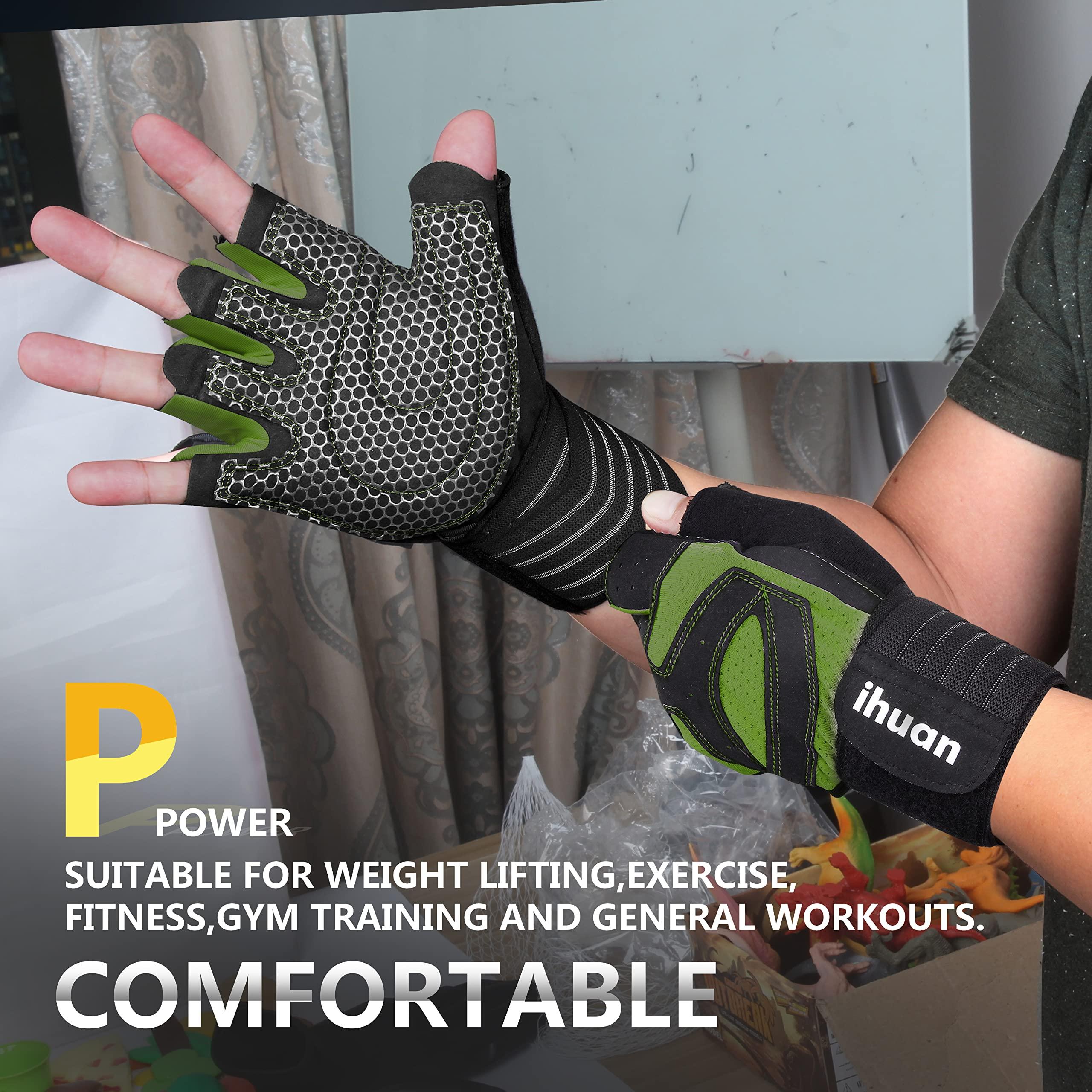 ihuan ihuan Ventilated Weight Lifting Gym Workout Gloves with Wrist Wrap Support for Men & Women, Full Palm Protection, for Weightlifting, Training, Fitness, Hanging, Pull ups (Dark green, M)