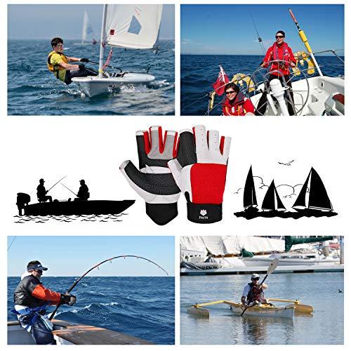FitsT4 Sports FitsT4 Sailing Gloves 3/4 Finger and Grip Great for Sailing, Yachting, Paddling, Kayaking, Fishing, Dinghying Water Sports for Men and Women Red M