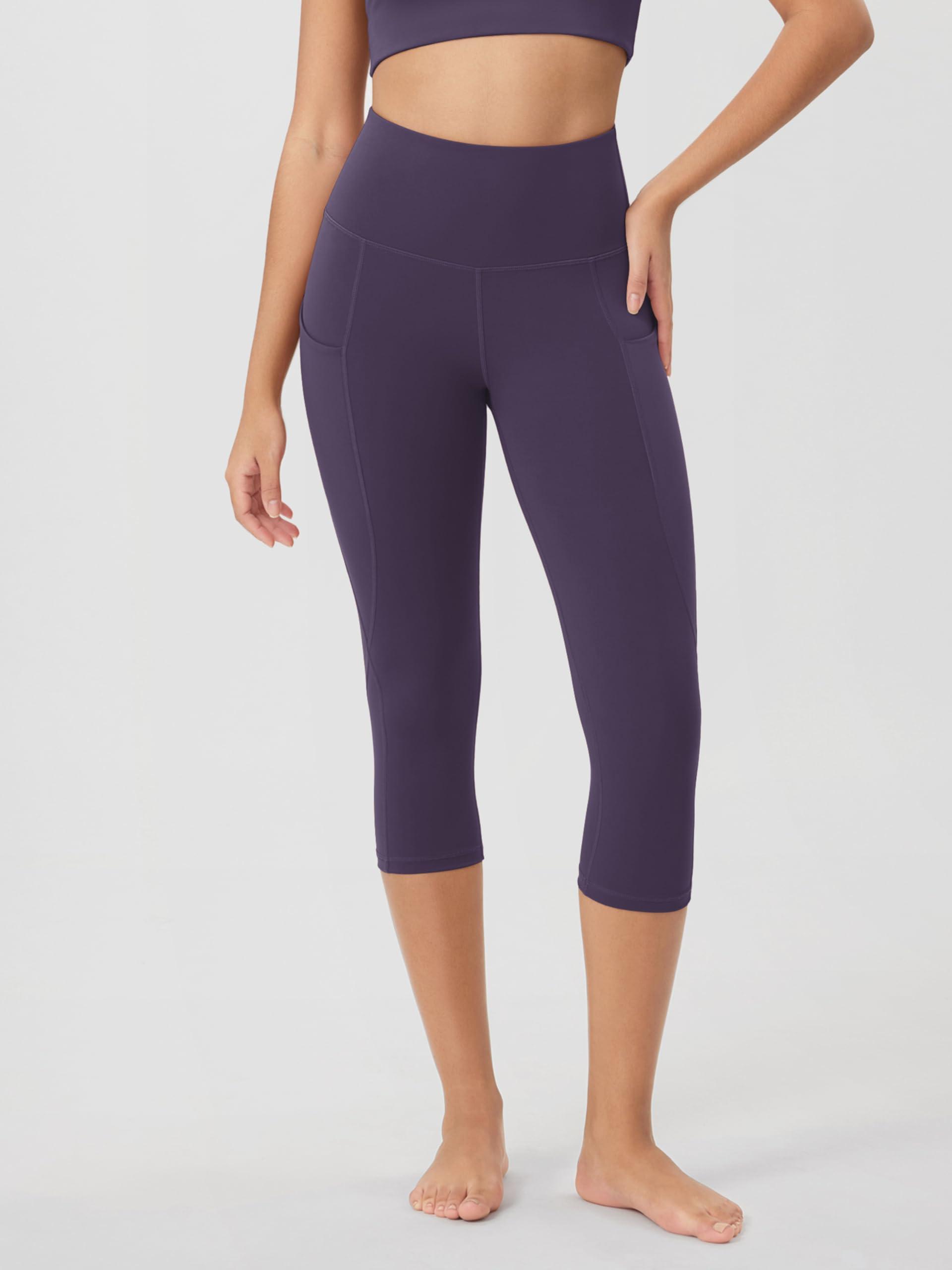 ODODOS ODODOS Women\'s High Waisted Yoga Capris with Pockets,Tummy Control Non See Through Workout Sports Running Capri Leggings, Dark Purple, XX-Large
