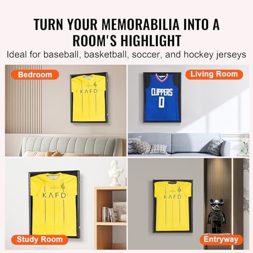 VEVOR VEVOR Jersey Display Frame Case, 24 x 32 x 1.5 in, Large Lockable Sport Jersey Shadow Box with 98% UV Protection PC Glass and Hangers, for Baseball Basketball Football Hockey Shirt and Uniform, Black