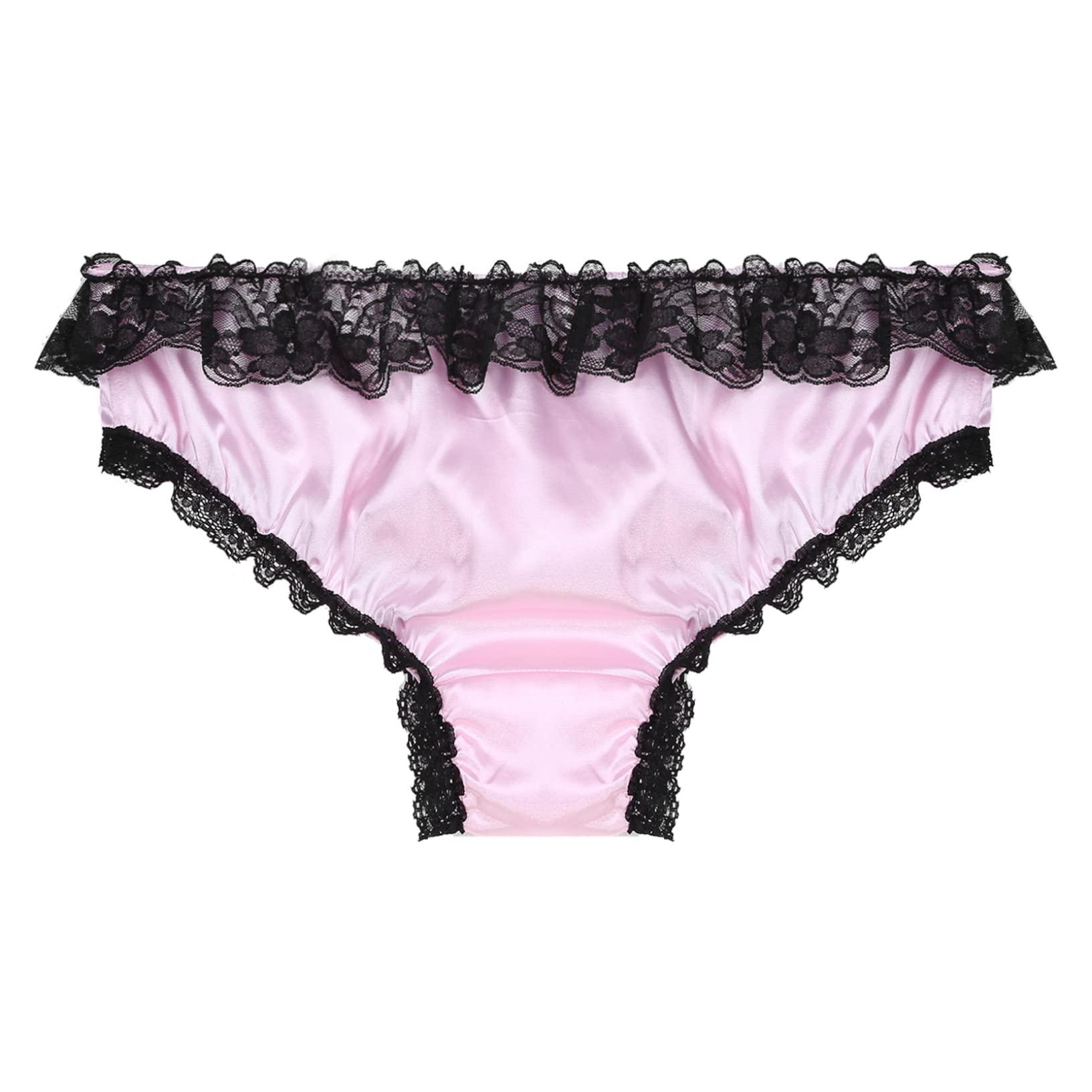 Oyolan Oyolan Men Silky Satin Sissy Panties Frilly Lace Cheeky Knickers Crossdressing Underwear Feminine Briefs Pink Medium