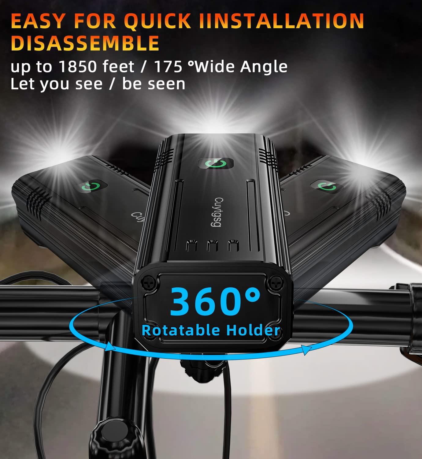 Cuytgsg 2025 New 6 LED 10000 Lumen Super Bright Bike Lights for Night Riding,360Rotatable Bike Headlight,Bicycle Light-10 Modes,Runtime 36+ hrs,Upgrade Waterproof USB Rechargeable Bike Light,with Taillight