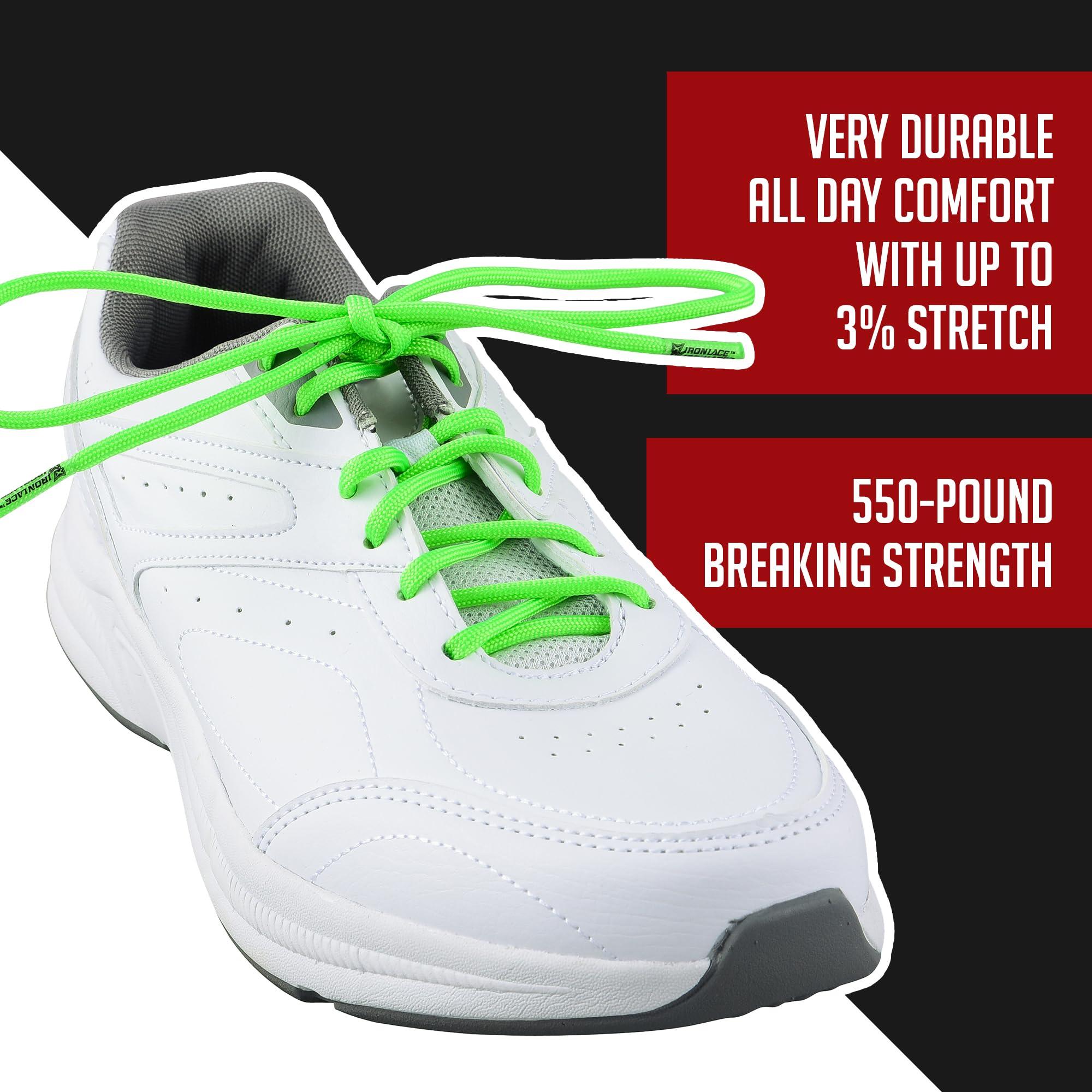 IRONLACE IRONLACE - Paracord 550 Laces Type III, Heavy-Duty, Universal Boot & Shoe Laces, Stretchable Nylon, 550-Pound Breaking Strength, Neon Green, 9/64 Inch (3.5mm) Tip Diameter, 45-Inch, 1-Pair