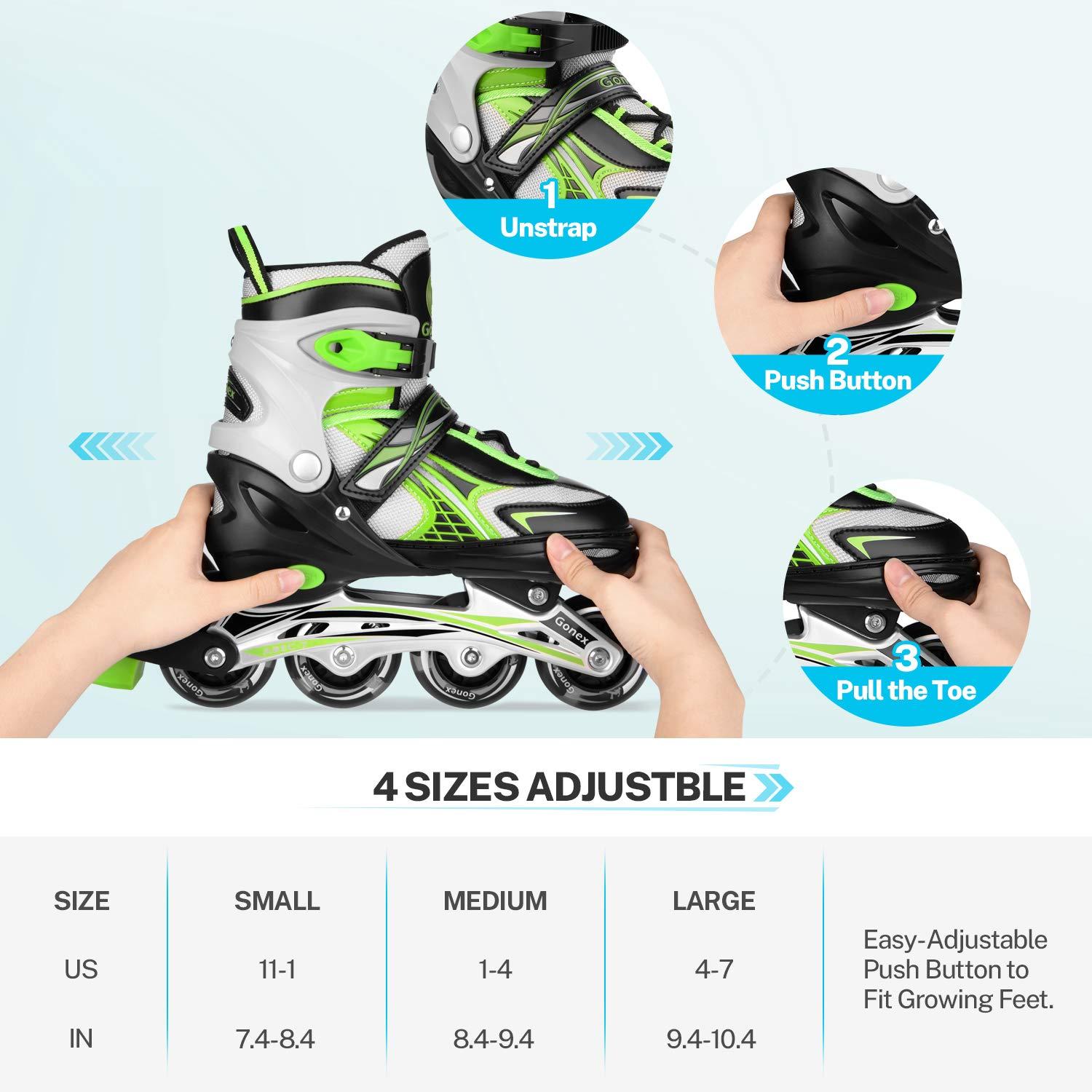 Gonex Gonex Inline Skates for Girls Boys Kids, Adjustable Skates Outdoor Blades Inline Roller Skates for Children Teens Women with Light Up Wheels for Indoor Outdoor Backyard Skating, Green S