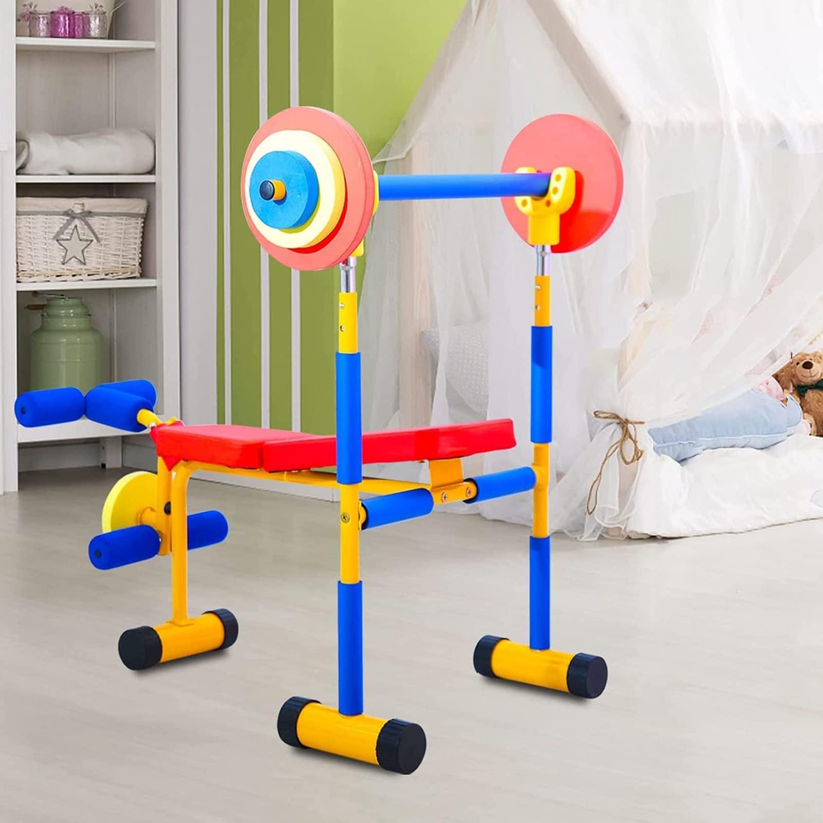 QBDGXFC Children Fun and Fitness Equipment, Kids Barbell Dumbbell Weight Set, Kids Bench and Leg Press Exercise Bikes, Kids Dumbbell Workout Weights