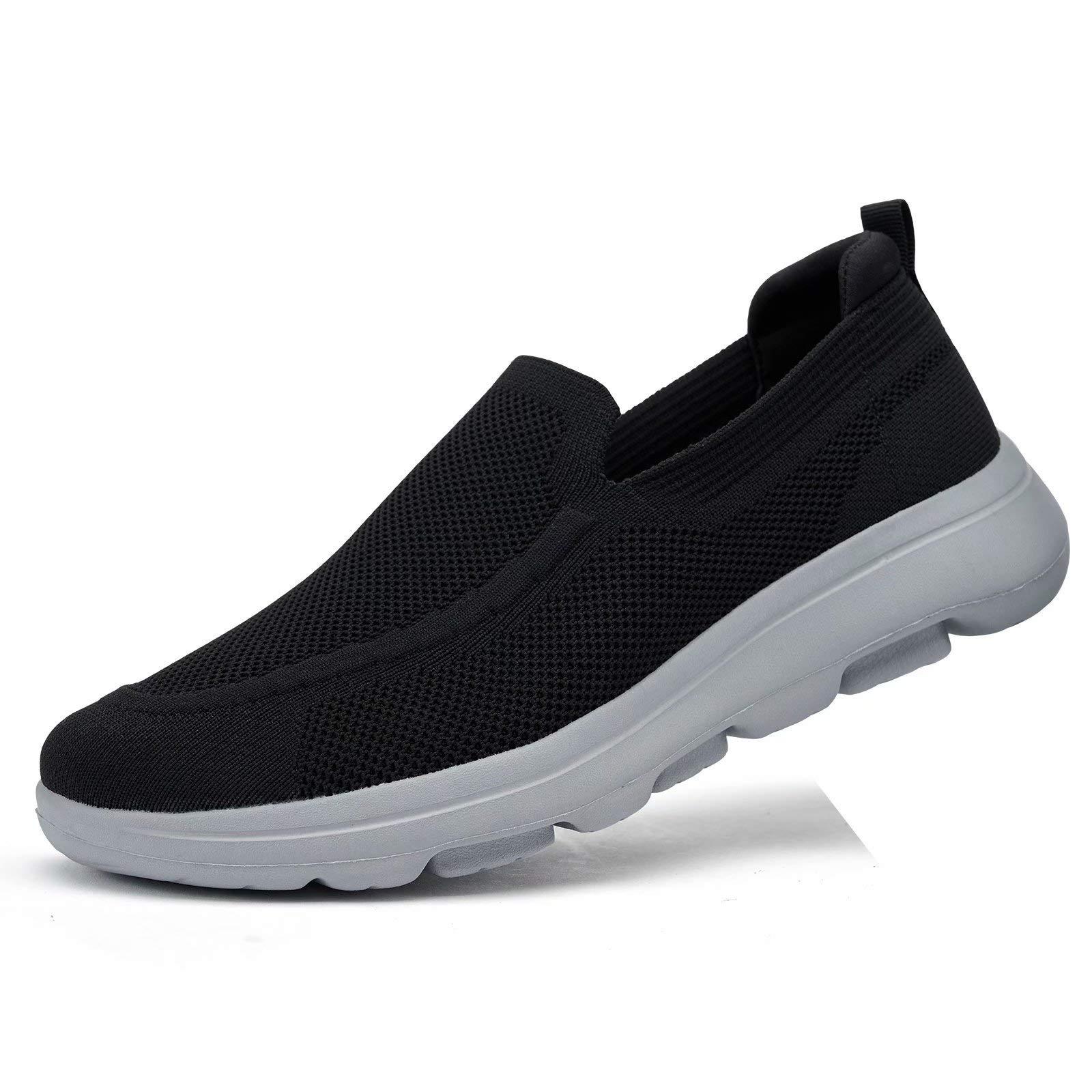 konhill konhill Men's Slip on Loafers Walking Shoes - Mesh Casual Tennis Sneaker 12.5 US Black/Grey,Label 46.5