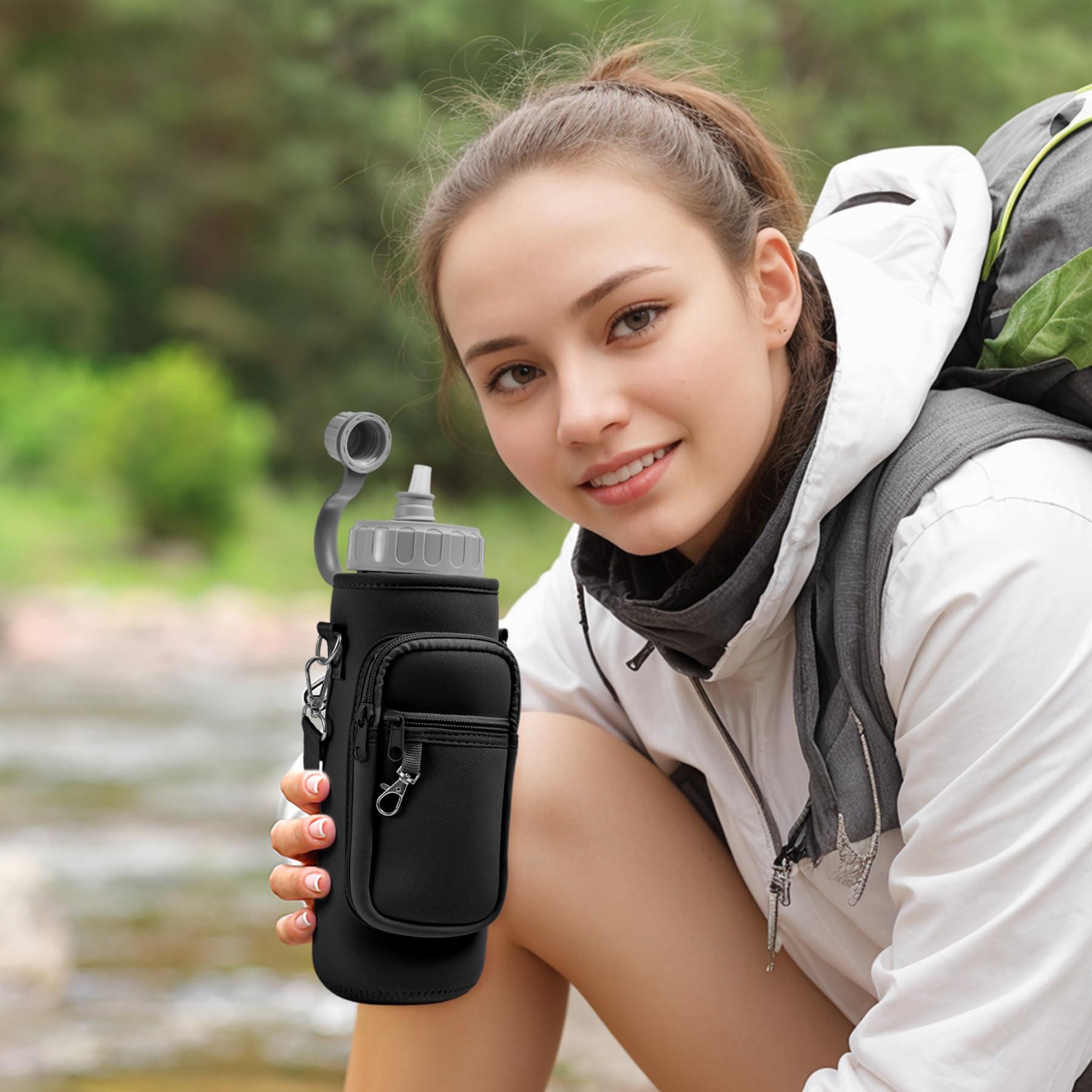 Noxgifix Noxgifix Water Bottle Holder with Strap,Water Bottle Bag,32/40 oz Large Capacity,Adjustable Shoulder Hand Strap,2 Phone Pocket Water Bottle Holder,Water Bottle Accessories for Camping Running Walking