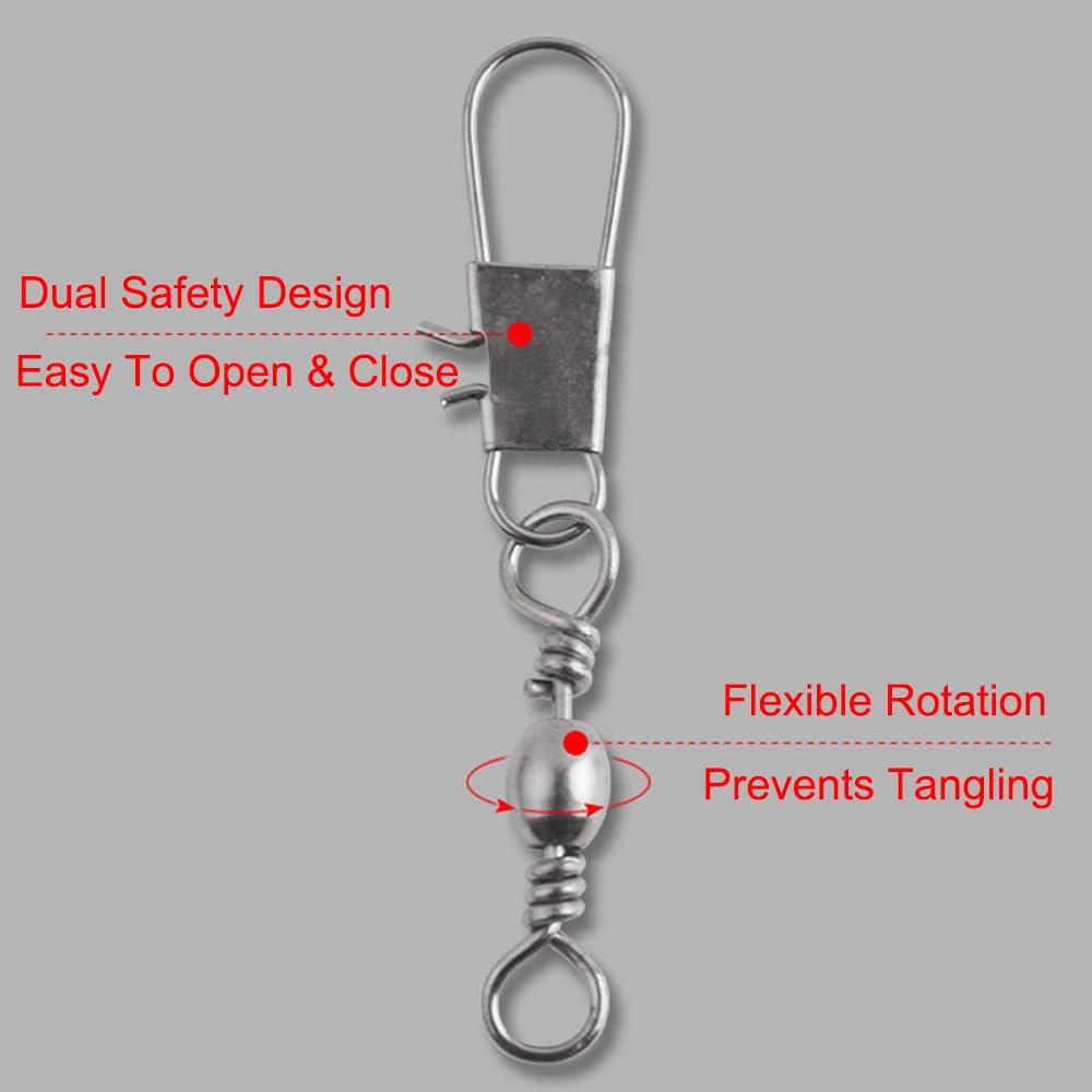 SagaSave SagaSave 100 Pack Fishing Snap Swivels Metal Fishing Snap Clips 360 Flexible Fishing Tackle Swivels Fishing Gear Equipment for Saltwater Freshwater(6#)