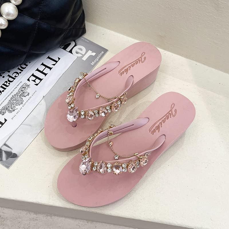 DYJAGYO DYJAGYO Women's Rhinestone Chain Platform Wedge Flip Flop Sandals,Women's Rhinestone Flip Flops,Fashion Flip Flop Sandals for Parties and Weddings (Black,40)