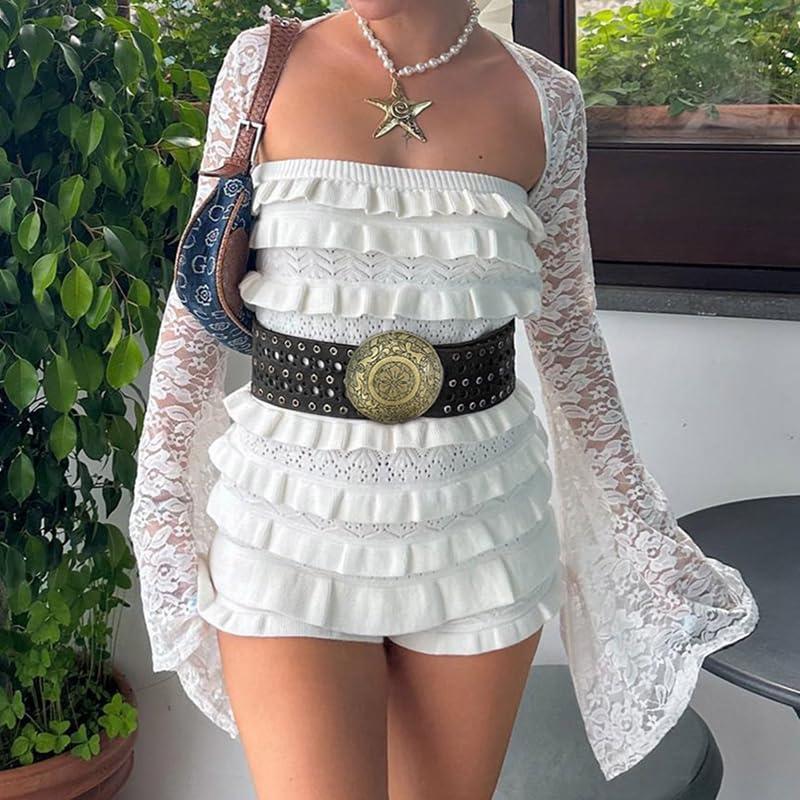 TRURENDI TRURENDI Women Wide Boho Disc Belts Western Chunky Oval Concho Belt Y2k Grunge Accessories Vintage Streetwear (Black2, One Size)