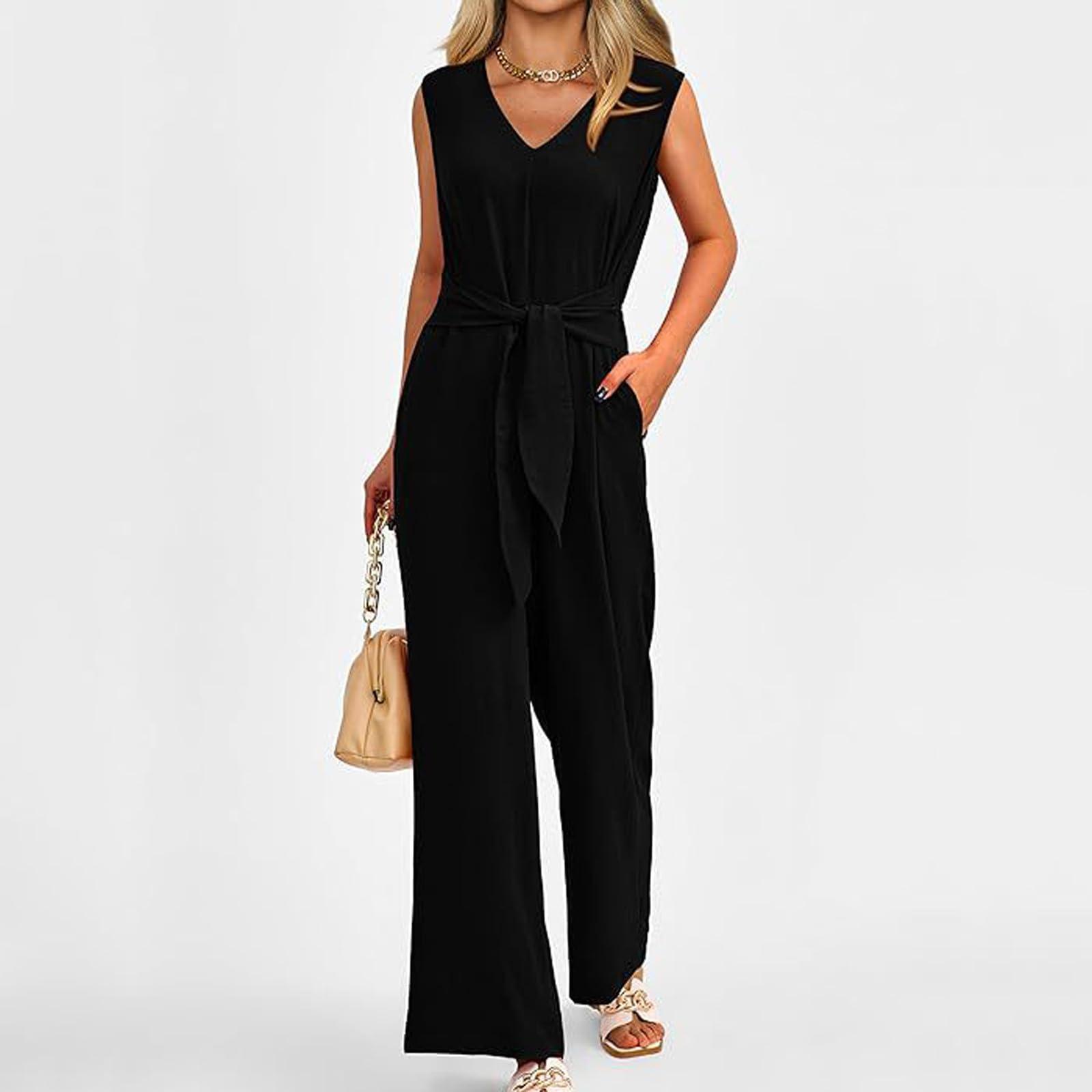 NineFit Basics Womens Wide Leg Jumpsuits Plus Size Sleeveless Party Jumpsuits Sexy Dressy Overalls Casual Palazzo Work Rompers Black