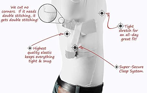 ConcealmentClothes ConcealmentClothes Men’s Concealed Carry CCW Holster Shirt for Pistols & Accessories, Crew Neck, White, Large