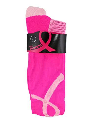 TCK TCK Pink Ribbon Awareness Crew Socks (Hot Pink/Pink, X-Large)