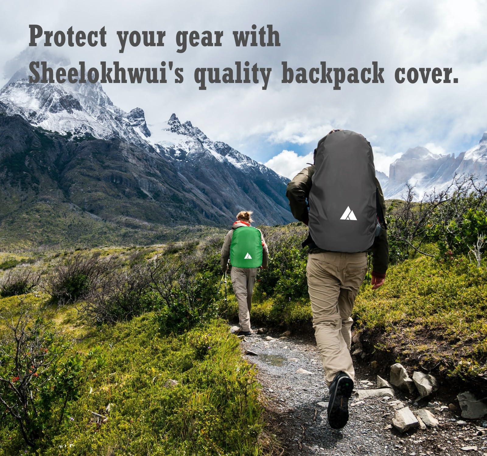 sheelokhwui sheelokhwui Waterproof Backpack Rain Cover, Heavy-Duty Nylon Pack Cover with Upgraded Double Adjustable Closure System and a Carry Pouch for Hiking, Cycling, Camping, Outdoor (Dark Gray, L, 45-65L)