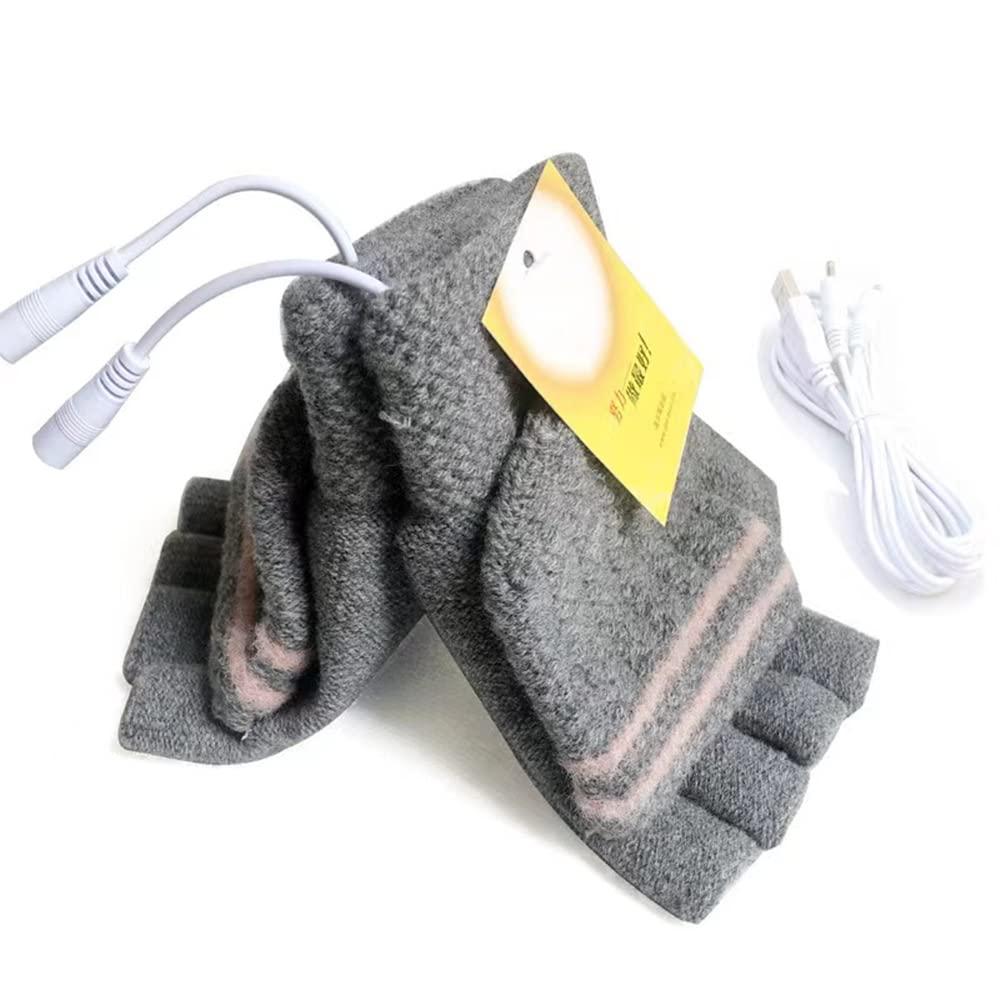 Kbinter Women\'s & Men\'s 2 Pack USB Heated Gloves Mitten Winter Hands Warm Laptop Gloves, Knitting Hands Full & Half Heated Fingerless Heating Warmer Washable Design (Black+Gray)