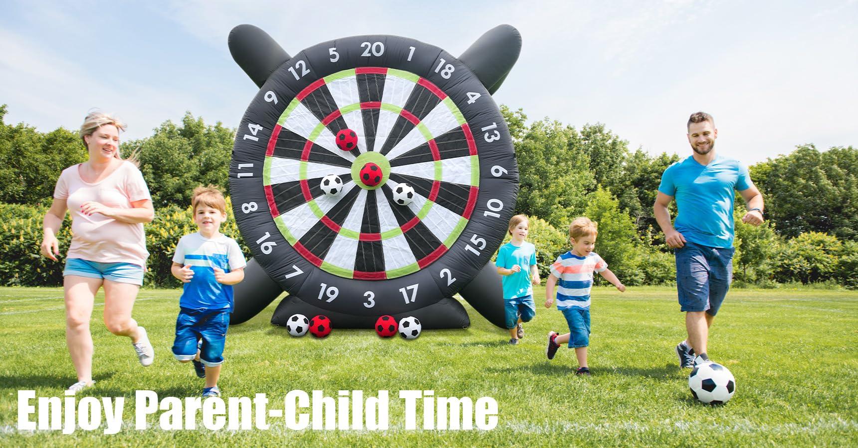 Okayego 10FT Giant Inflatable Soccer Dart Board Backyard Games - with 370w Blower, 8 Soccer Balls - Large Kick Football Target Dartboard for Outdoor Yard Lawn Family Adults (Black)