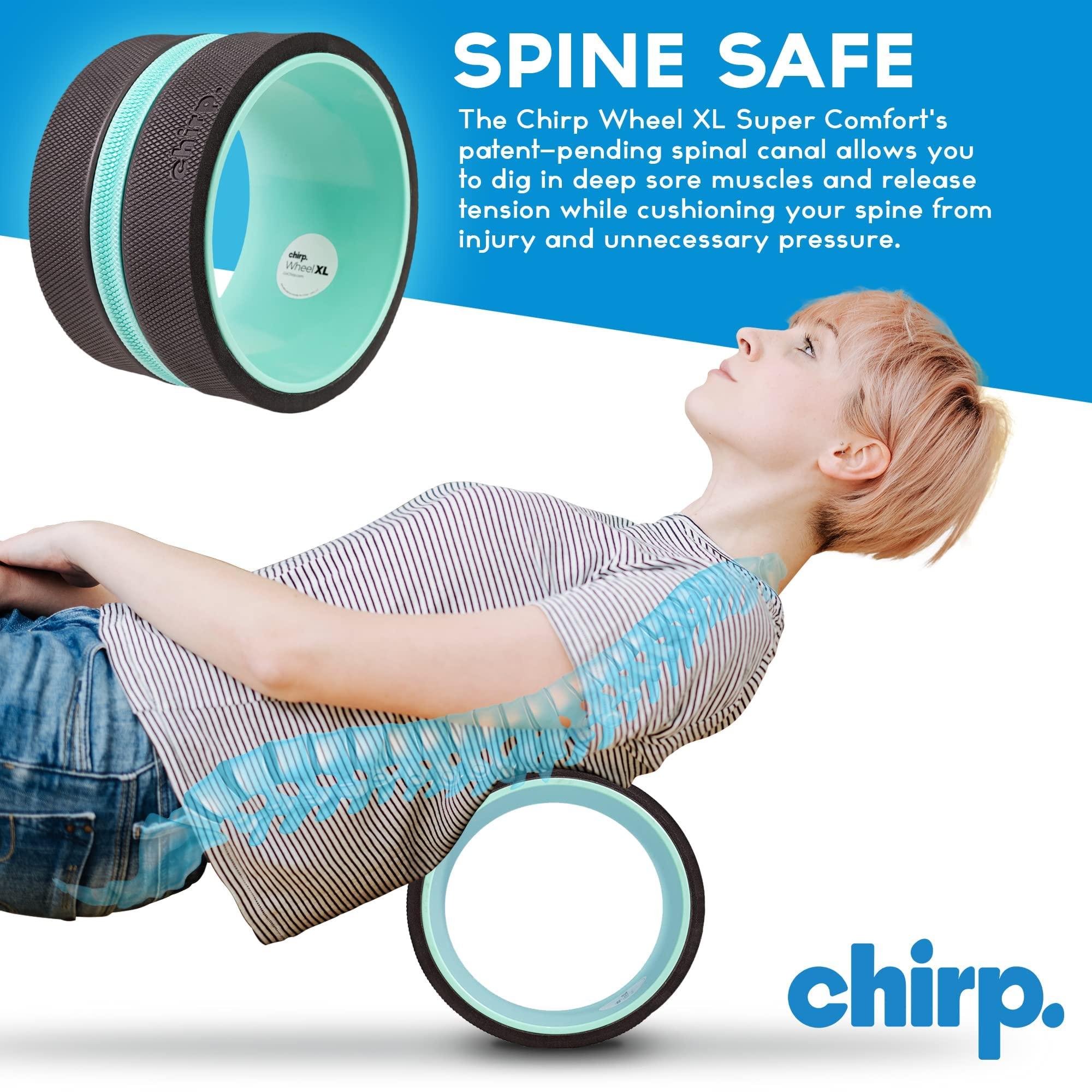 Chirp Chirp Wheel XL - Super Comfort Back Massage Foam Roller - Wider Back Stretcher, Plush Cushion, Enhanced Stability, Spinal Protection, Trigger Point Pressure, Back Cracking Device, Holds Up to 500 lbs