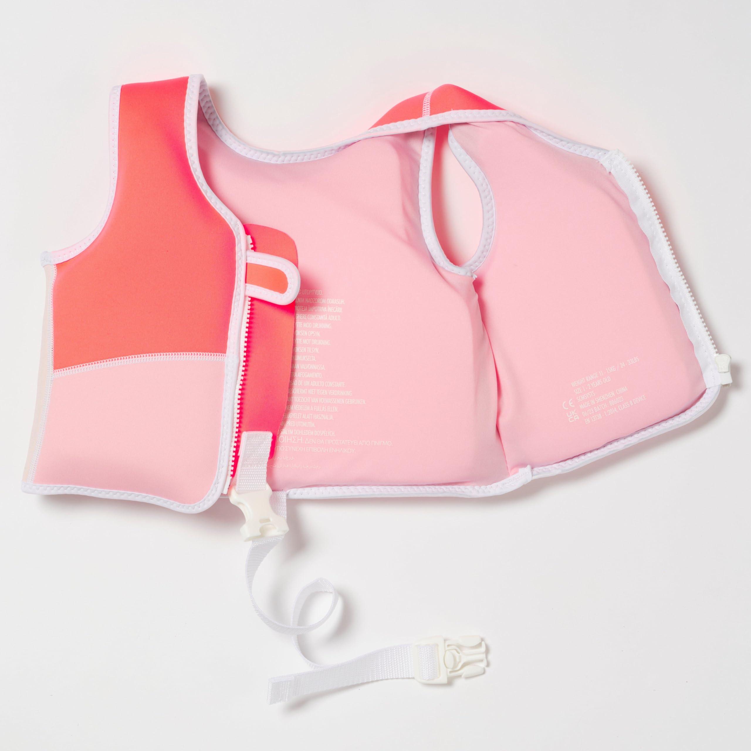 Sunnylife SUNNYLiFE Swim Vest - Constructed with Neoprene Plus a Secure Front Zip and Develop Water Confidence. | Toddler Swim Vest (Melody The Mermaid | Neon Strawberry, 1-2)