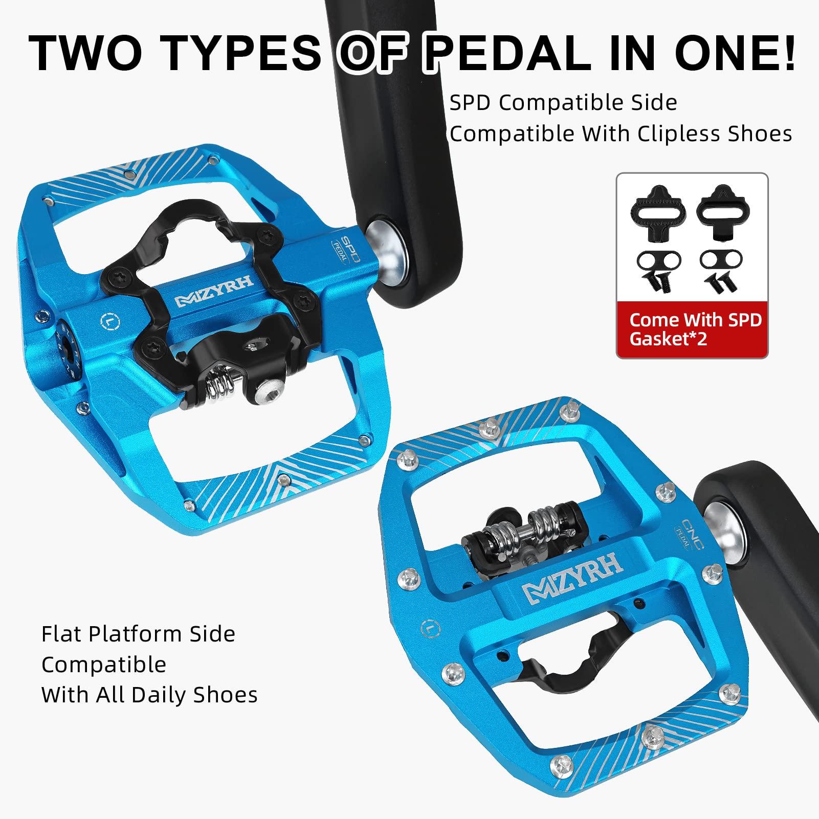 MZYRH MZYRH Pedal,MTB Mountain Bike Pedals Compatible with Dual Function Sealed Clipless Aluminum 9/16" Bicycle Flat Platform with Cleats for Road, MTB (Blue)