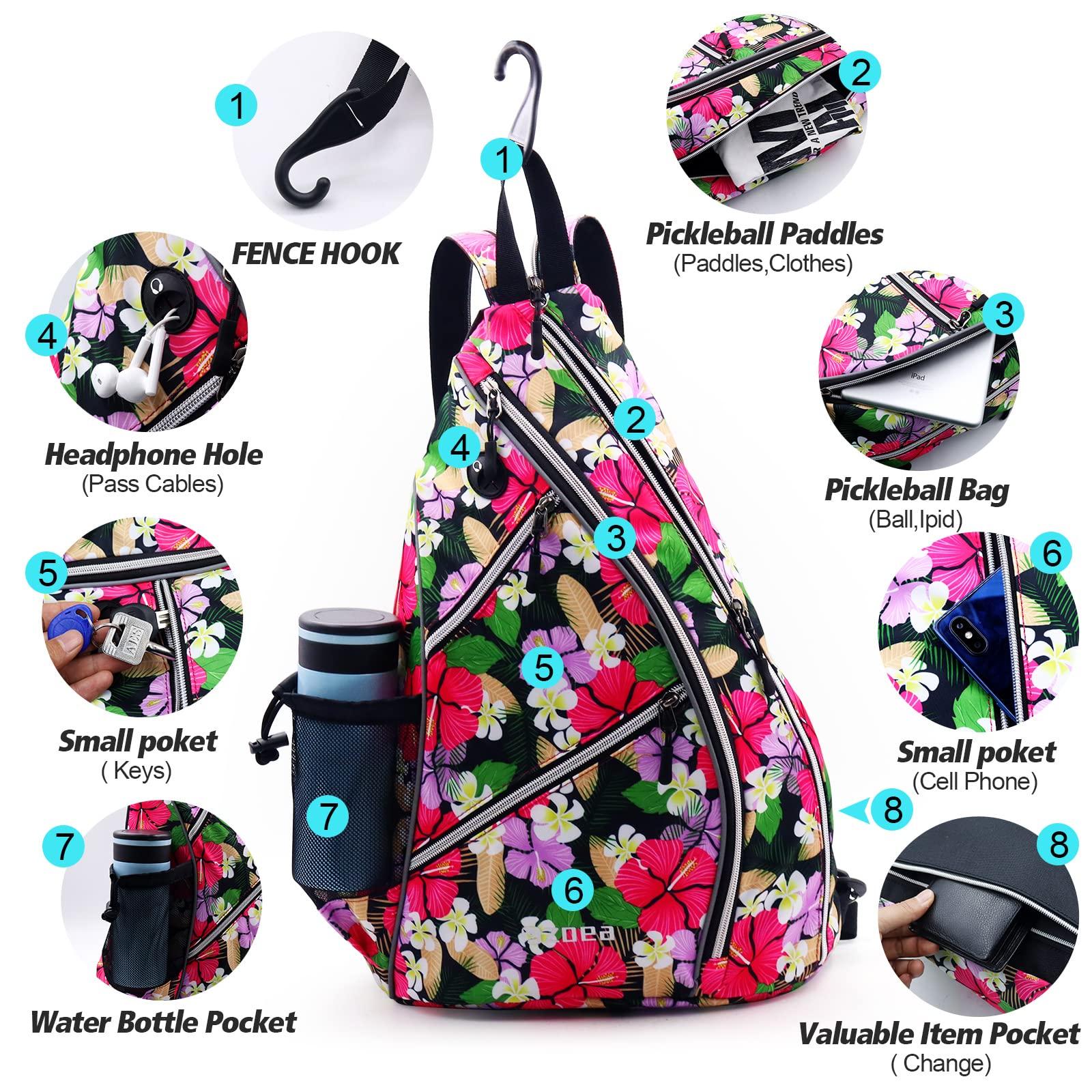 ZOEA ZOEA Pickleball Bag, Sport Pickleball Sling Bag for Women Man, Adjustable Pickleball Backpack with Water Bottle Holder, Fits 4 Paddles and All Your Other Gear (Mixed Purple)