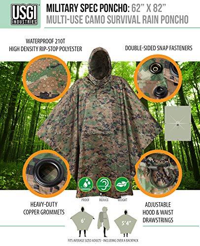 USGI Industries USGI Industries Military Style Poncho | Lightweight Tactical Multi Use Rip Stop Camouflage Rain Poncho | Perfect for Hiking, Hunting, Emergency Tent, Survival (Marpat)