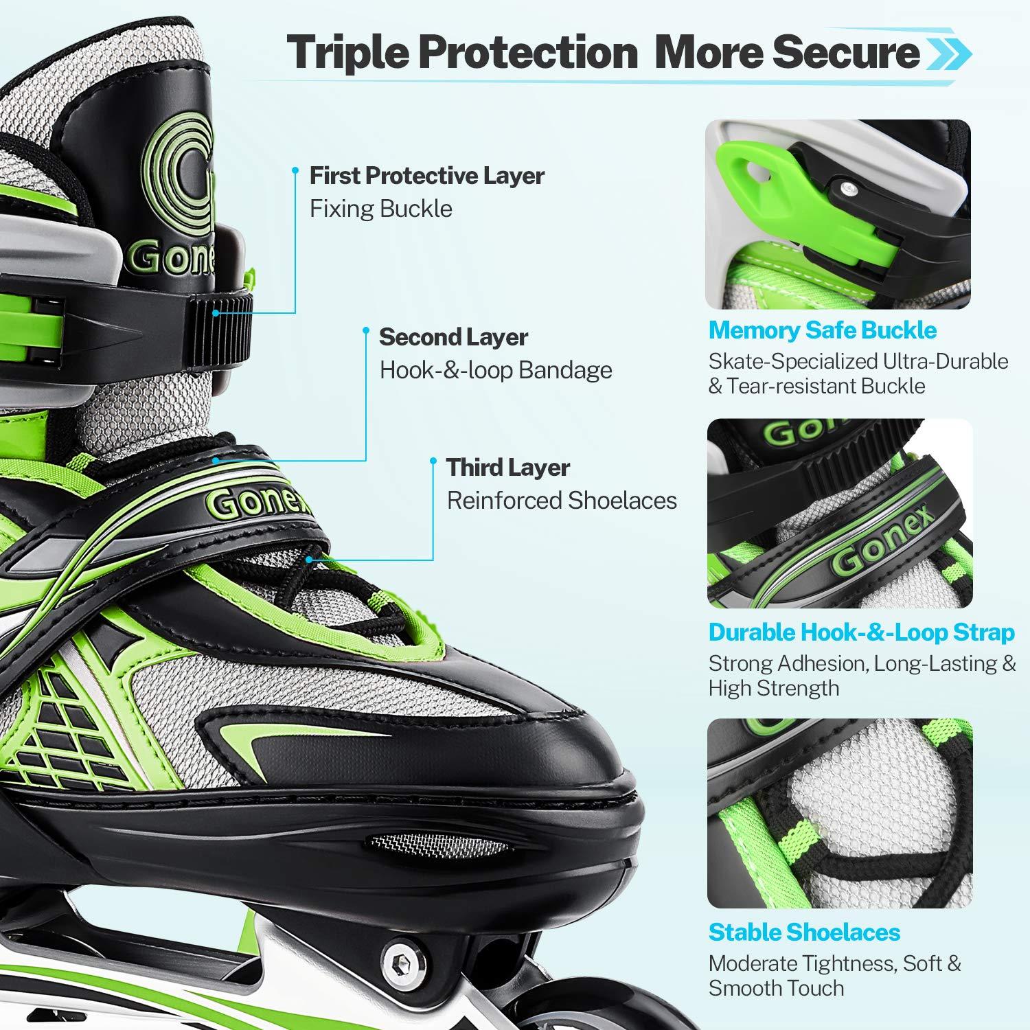Gonex Gonex Inline Skates for Girls Boys Kids, Adjustable Skates Outdoor Blades Inline Roller Skates for Children Teens Women with Light Up Wheels for Indoor Outdoor Backyard Skating, Green S