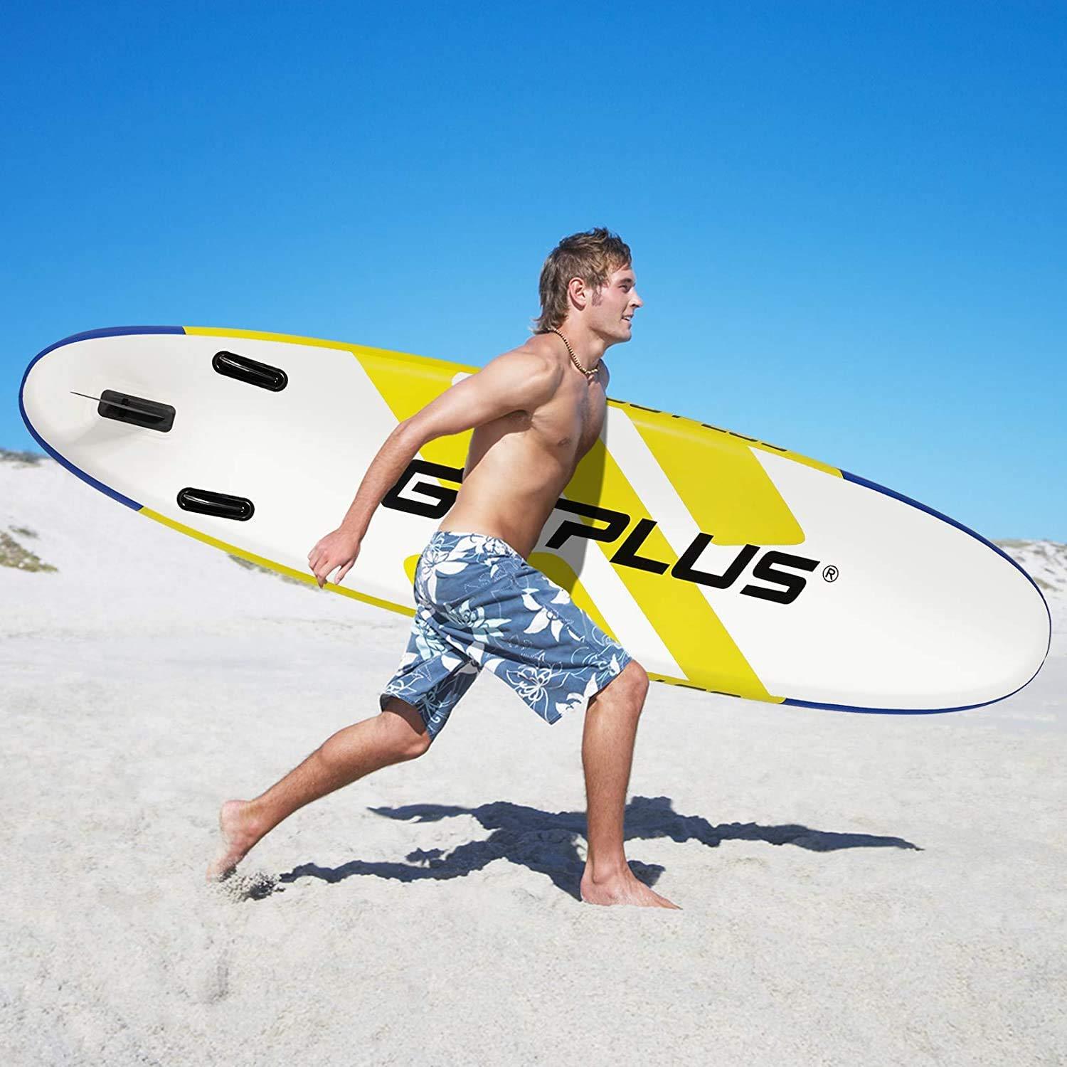 Goplus Goplus Inflatable Stand Up Paddle Board, 11 x 30 x 6 SUP with Accessory Pack, Adjustable Paddle, Carry Bag, Bottom Fin, Hand Pump, Non-Slip Deck, Leash, Repair Kit (Yellow+Blue, 11FT)