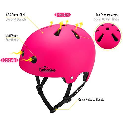 TurboSke TurboSke Skateboard Helmet, BMX Helmet, Multi-Sport Helmet, Bike Helmet for Kids, Youth, Men, Women (Pink, L/XL (22.8\"-24\"))