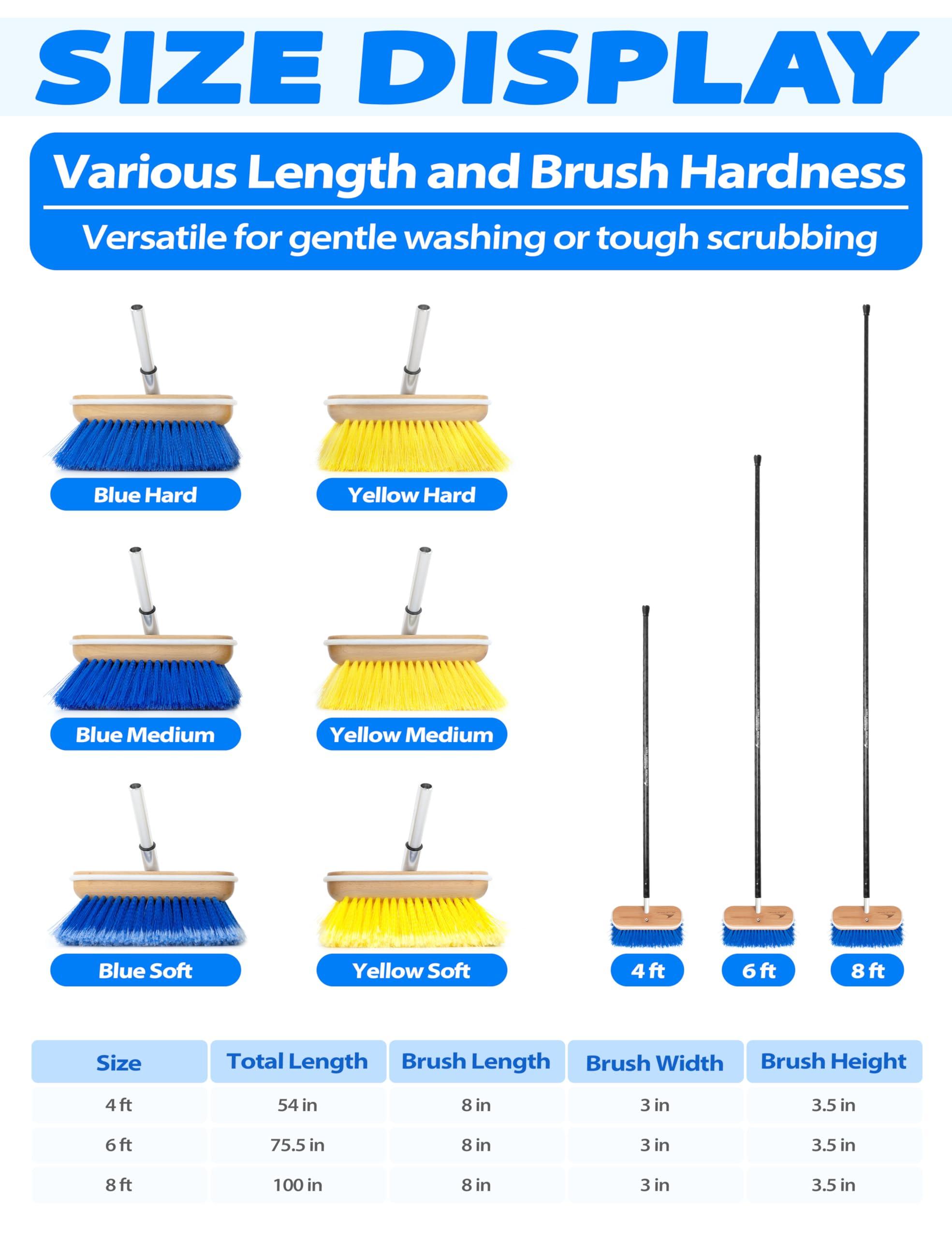 BLUEWING BLUEWING 6ft Heavy Duty Deck Brush with Carbon Fiber Long Handle and Hard Bristle Scrubbing Washing Brush Outdoor Boat Cleaning Brushing Tools Yellow