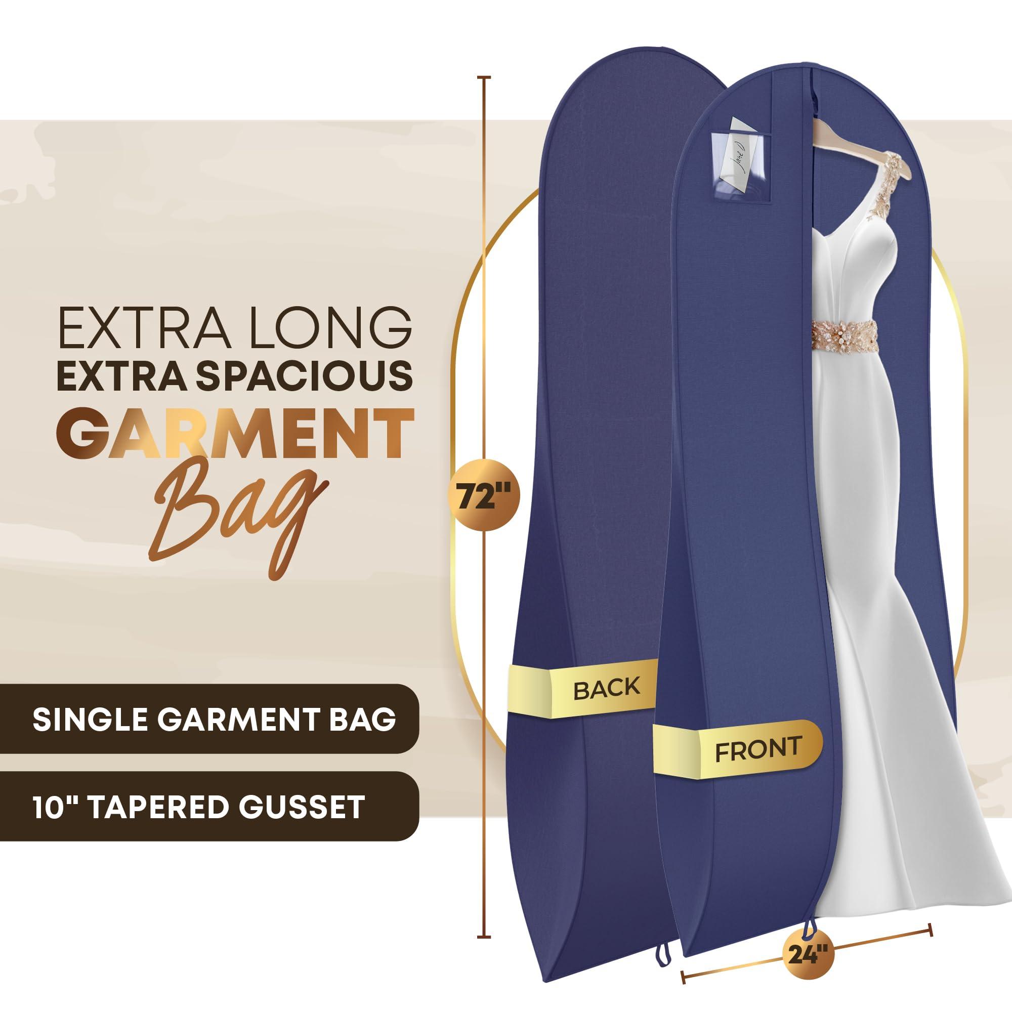 YOUR BAGS GARMENTUM Your Bags Dress Bag for Gowns & Formal Dresses - 72" Extra Long Garment Bag for Hanging Clothes & Travel Women - Large Wedding Dress Garment Bags - 10" Gusset (Navy)