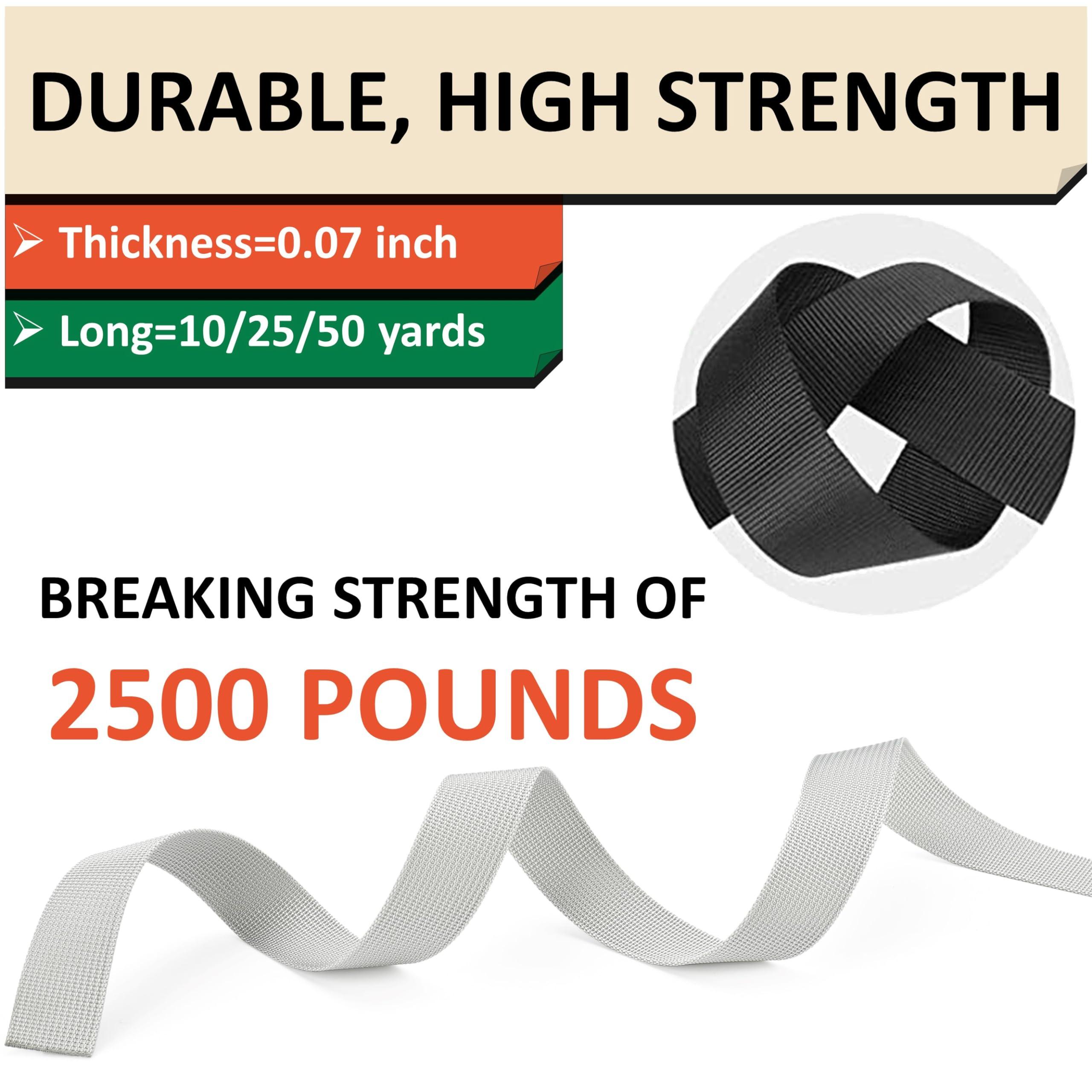 DEYACE DEYACE 2 Inch Nylon Webbing Strap with Plastic Tri-Glide Slide Clips, 10 25 50 Yards Heavy Duty Nylon Strapping for Indoor or Outdoor Gear, DIY Crafting, Repairing (Gray, 2" x 10 Yards)