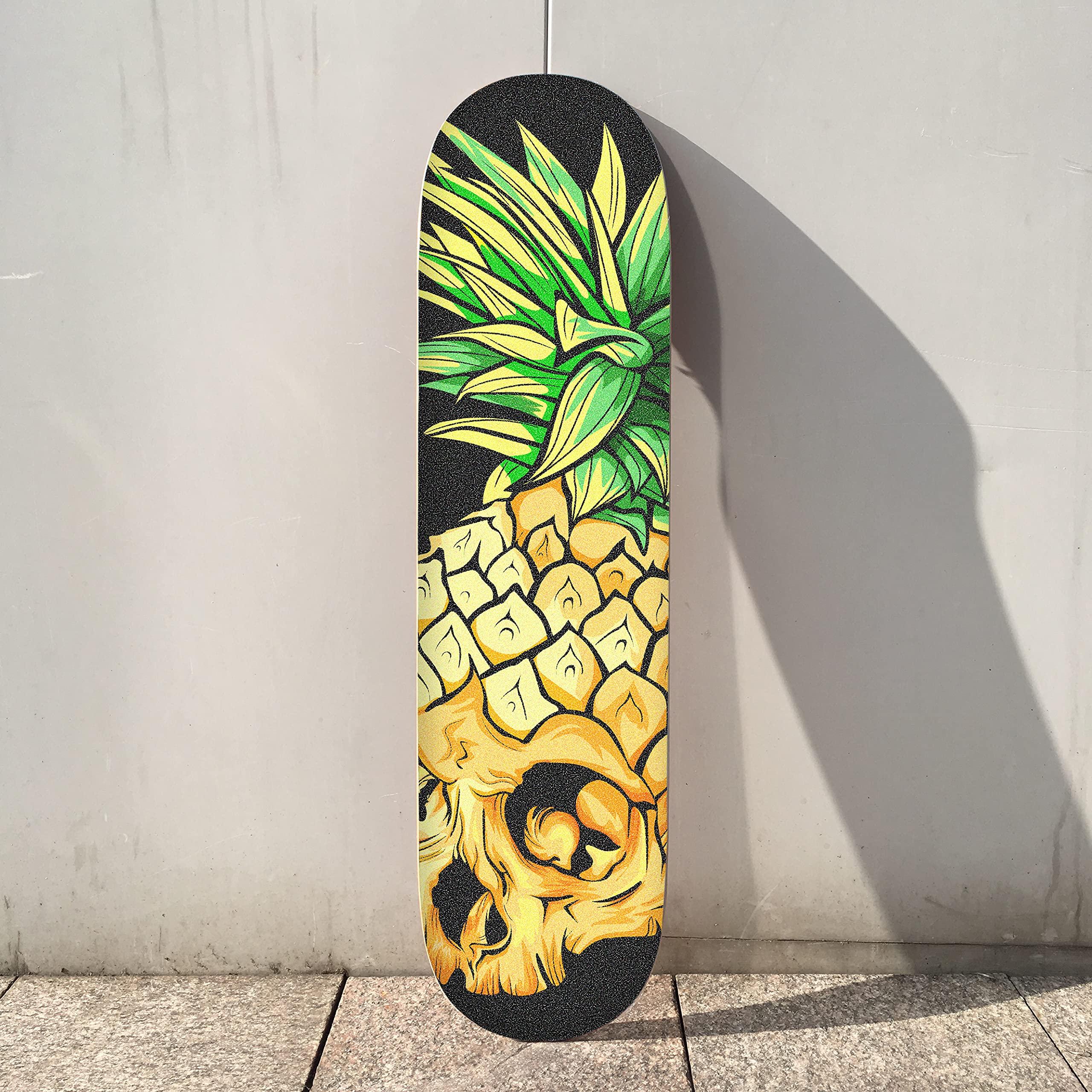 Hupery Hupery Skull Pineapple Skateboard Grip Tape Longboard Griptape Waterproof Grip Tape Sheet Sticker Deck Sandpaper Griptape 44x10 inch