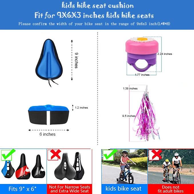 Liyamobu Liyamobu Kids Gel Bike Seat Cushion Cover for Boys & Girls, 9"x6" Breathable & Extra Soft Memory Foam Children Bicycle Saddle Pad with Water&Dust Resistant Cover