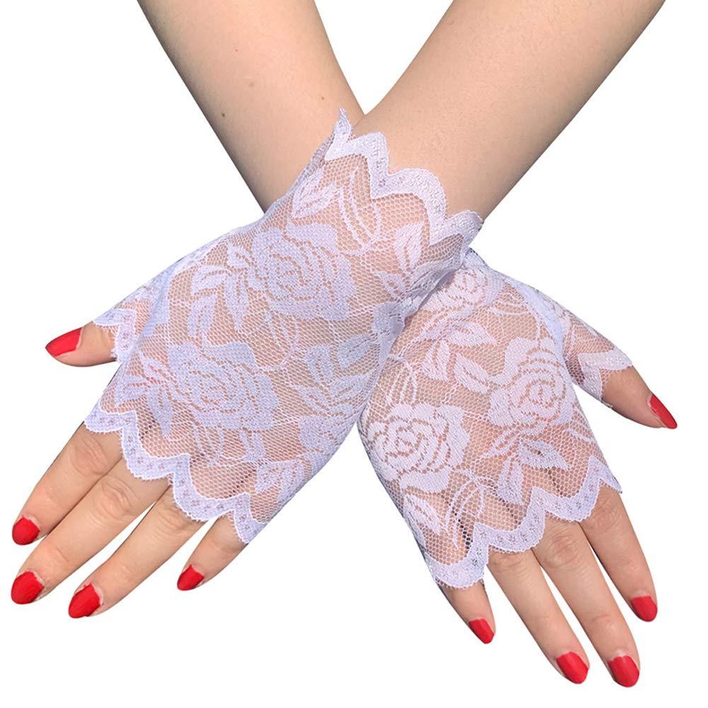 Tvoip Tvoip 1 Pair Womens Sun Protection Driving Half Finger Gloves Charming Sexy Lady Girl Lace Party Costume Fingerless Gloves (White)