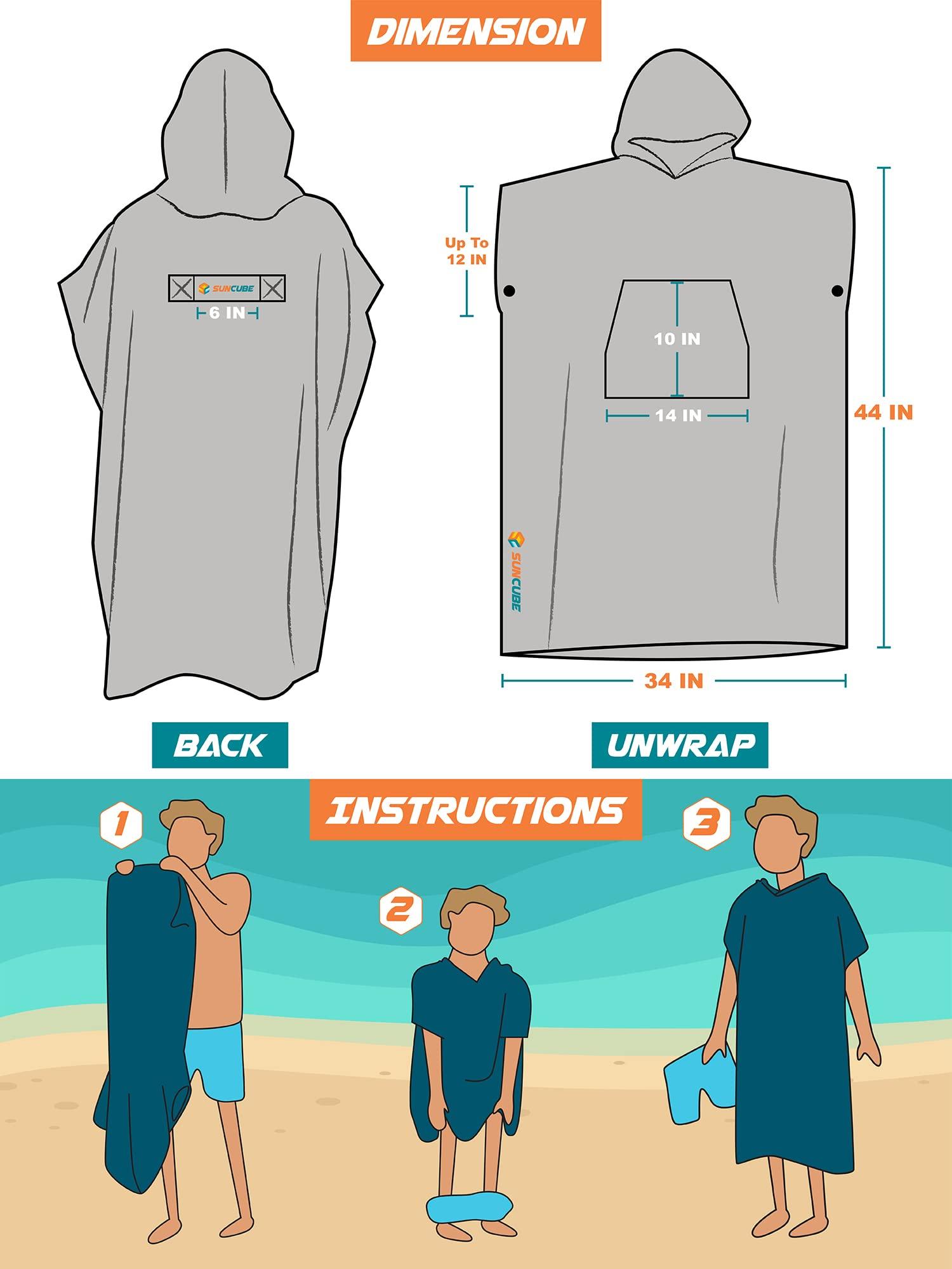 SUNCUBE SUN CUBE Surf Poncho Changing Robe with Hood, Thick Quick Dry Microfiber Wetsuit Changing Towel for Surfing Beach Swim Outdoor Sports Women, Absorbent Wearable Towel Cover Up with Pocket, Pink