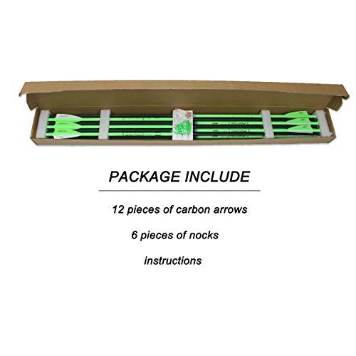 Pointdo Pointdo 30inch Carbon Arrow Fluorescence Color Targeting and Hunting Practice Arrows for Recurve and Compound Bow with Removable Tips (Fluorescein Green)