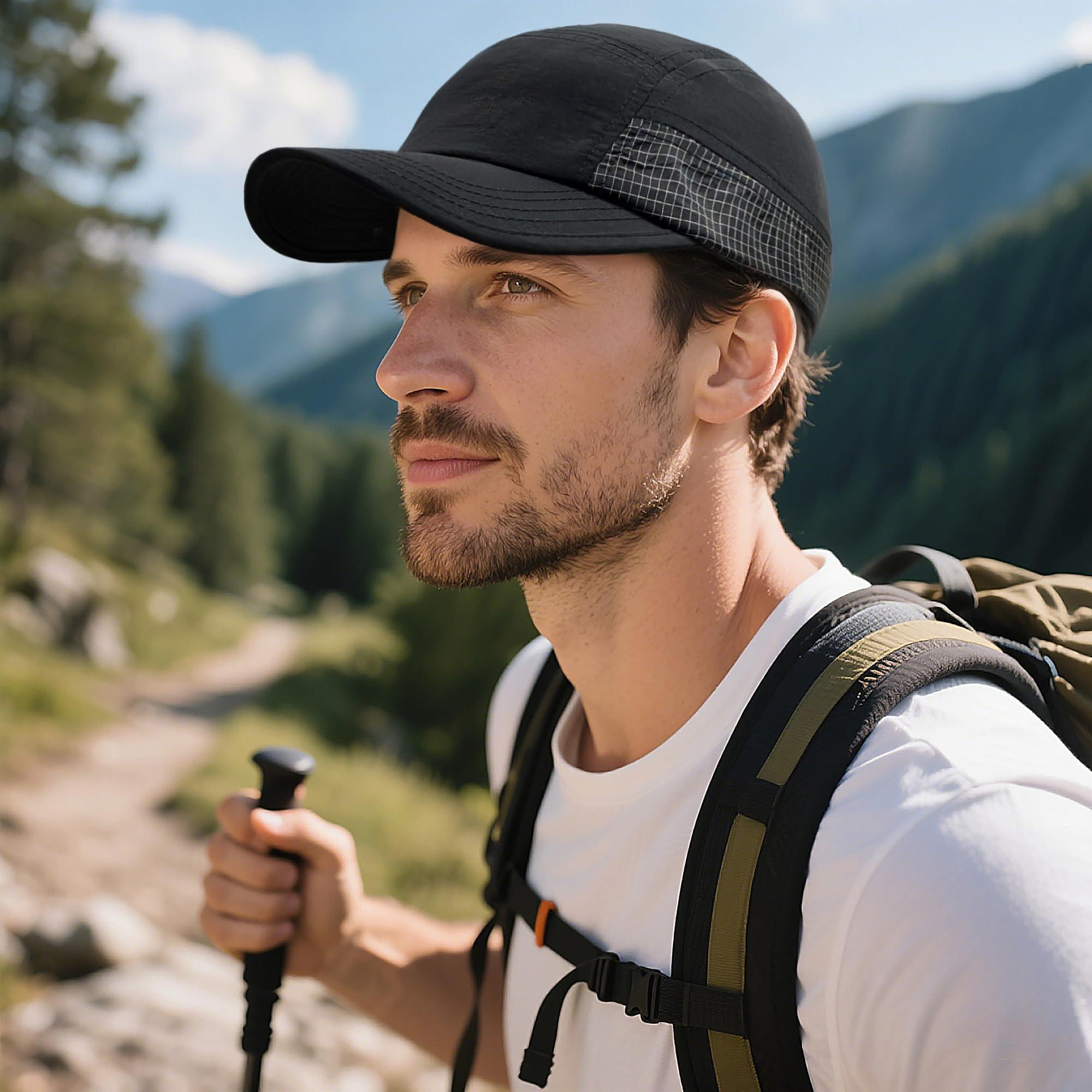 CLAPE CLAPE Men's Quick Dry Baseball Cap Low Profile Trucker Hat Sports Fitted Cap Workout Tennis Hat Snapback 5 Panel Hats, Black