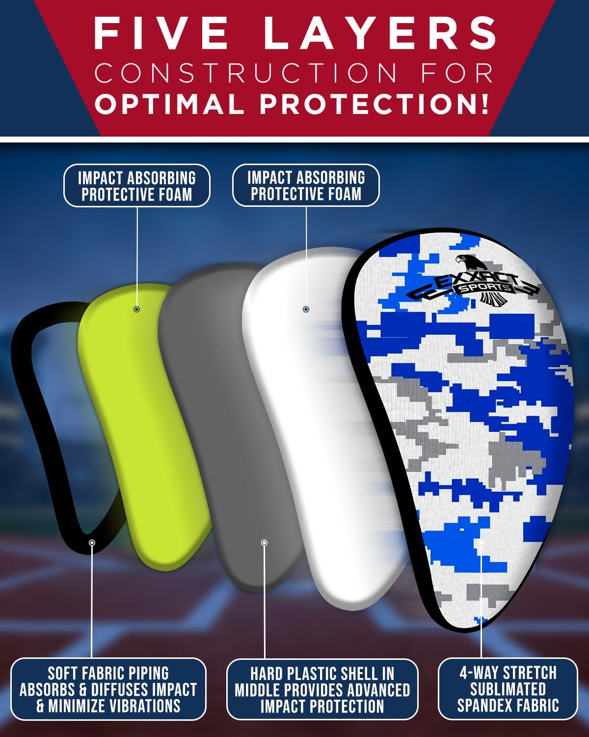 Exxact Sports Exxact Sports Lightweight Athletic Cup Mens & Boys with Soft Rim Comfort for Superior Support, Baseball Cup Youth Boys for T-ball, Football, Lacrosse, Hockey Groin Protector (X-Large, White/Blue Camo)