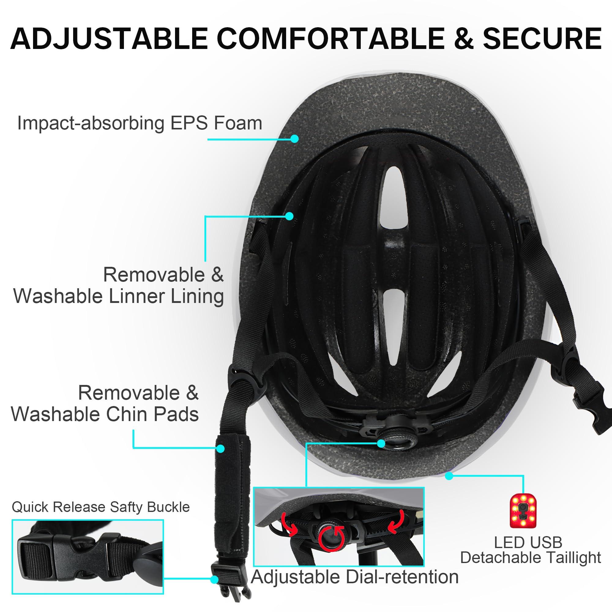 DKONI Bike Helmet Adult Urban:Bicycle Helmet for Men Women with USB Charge Detachable Taillight Helmets for Commuter Cycling Scooters
