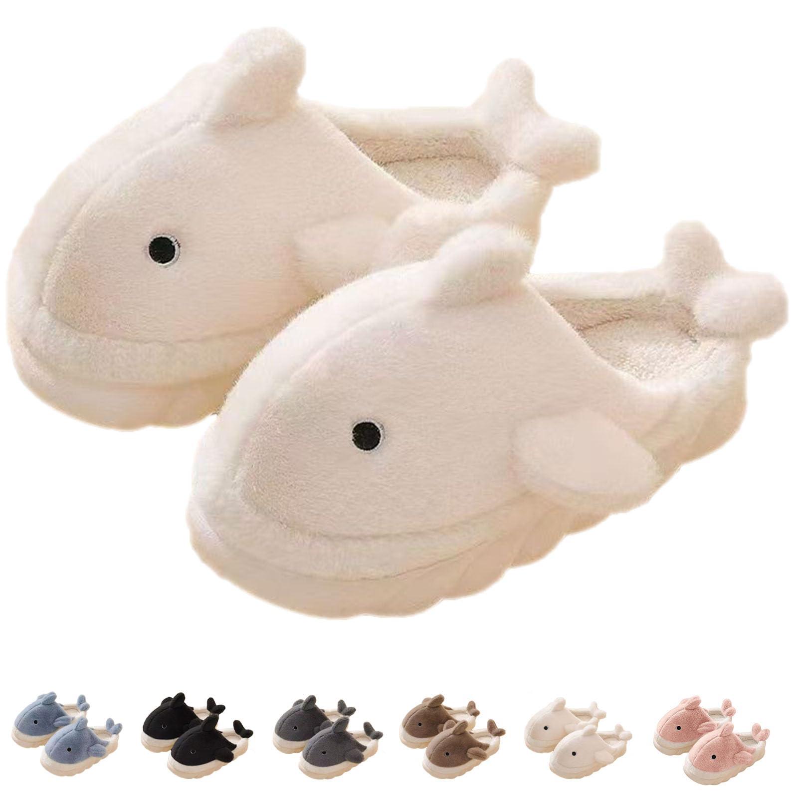 Jfxgjuv Jfxgjuv Shark Cotton Slippers, Shark Fuzzy Slippers Fluffy Shark Slippers Cartoon Cute Animals Plush Warm Home Shoes, Winter Indoor Outdoor Slippers for Women Men (White,10.5-11.5 Women/8.5-9.5 Men)