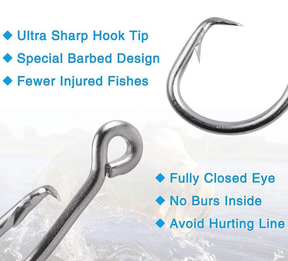 Cuoyuqie Cuoyuwie 20pcs Tuna Circle Hook Stainless Steel Saltwater Fishing Hooks Big Game 10/0-24/0 (10/0 20pcs)