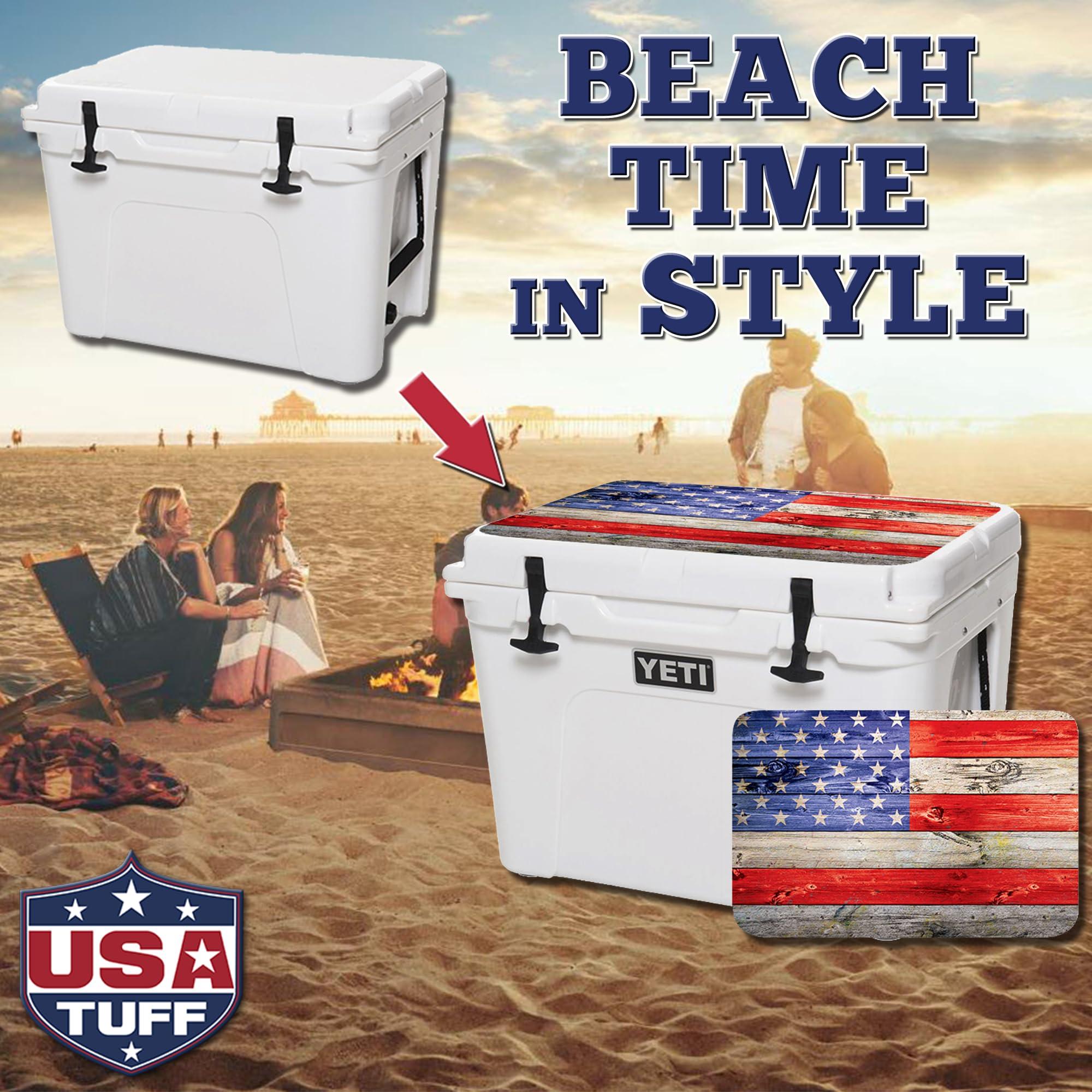USATuff USATuff Vinyl Cooler Lid Kit Compatible with YETI 45 qt Tundra | Easy Peel & Stick Application Cooler Skin Decal Wrap | Durable Pre-Cut Pieces | Made for Outdoor Use - USA Flag Color