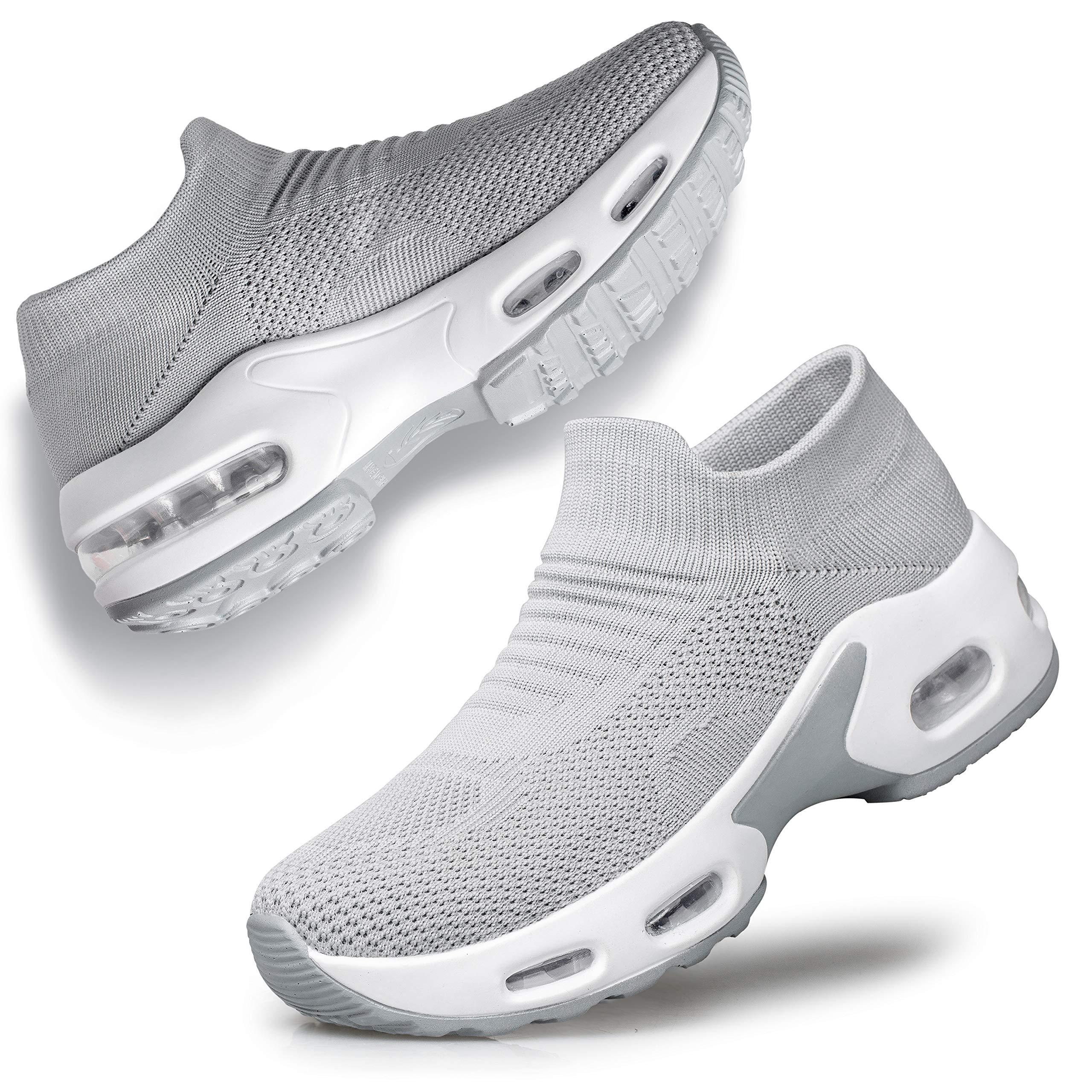 YHOON YHOON Women\'s Walking Shoes Sock Sneakers - Mesh Slip On Air Cushion Driving Modern Jazz Dance Casual Work Running Shoes Grey,6.5