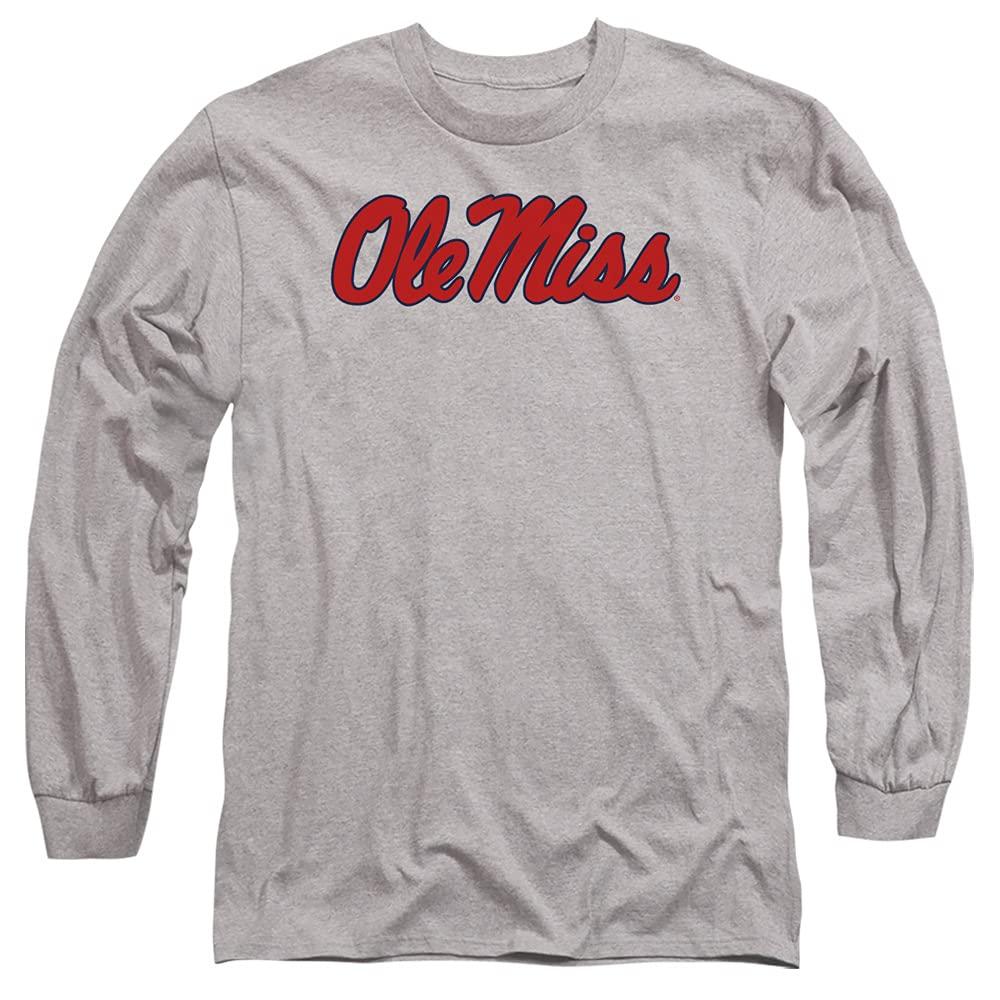 University of Mississippi University of Mississippi Ole Miss Official Stacked Unisex Adult Long-Sleeve T Shirt,Athletic Heather, 2X-Large