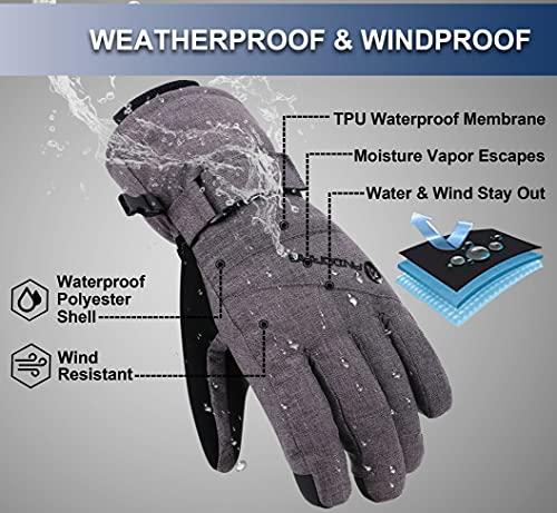ANDORRA ANDORRA Winter Gloves Women Touchscreen Zipper Pocket Ski Gloves Waterproof Ski Gloves, Grey, S