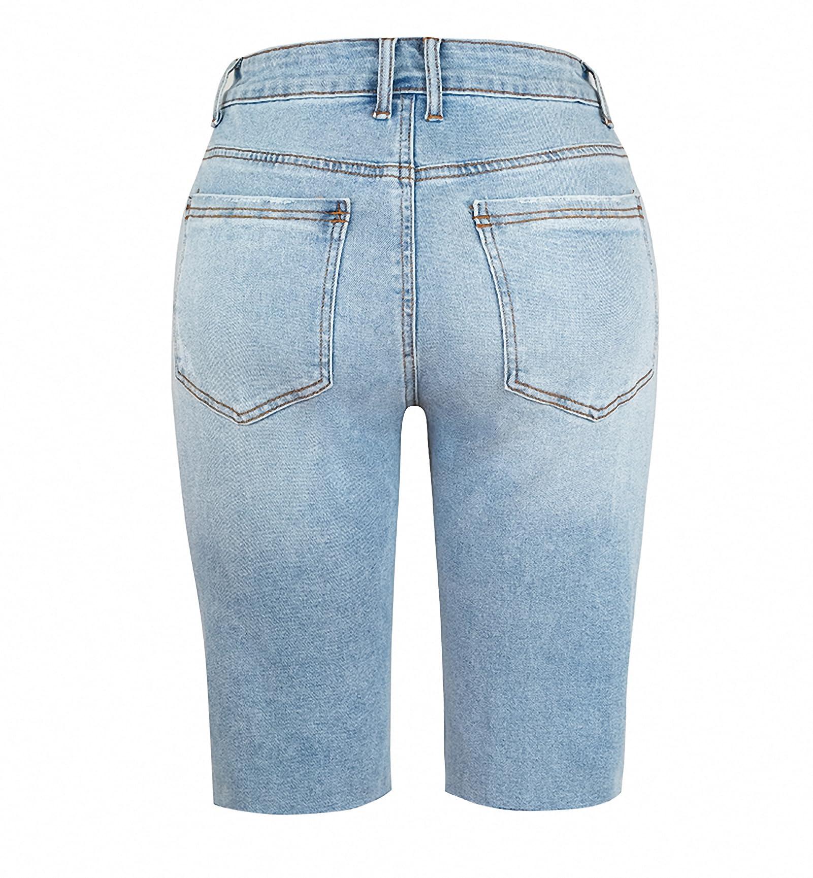 Dawery Dawery Cycling Denim Shorts Woman High Waist Hole Shorts Washed Summer Thin Short Jeans Blue S